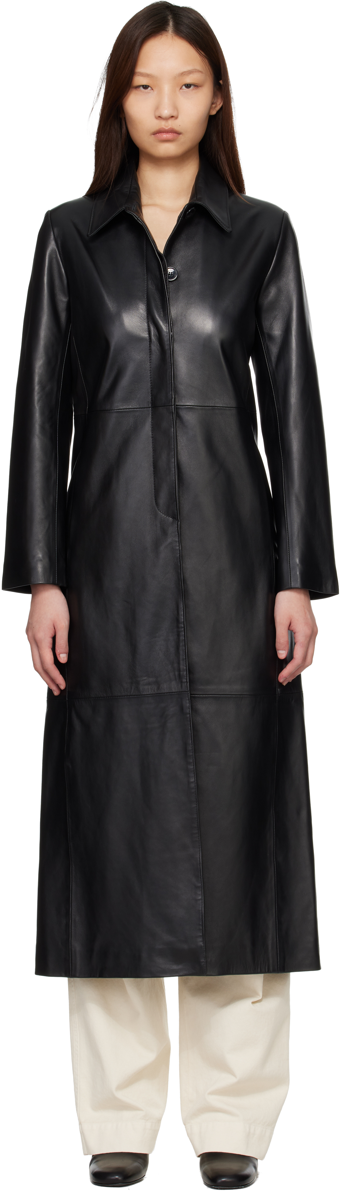 Nour Hammour Black Gotham Leather Coat