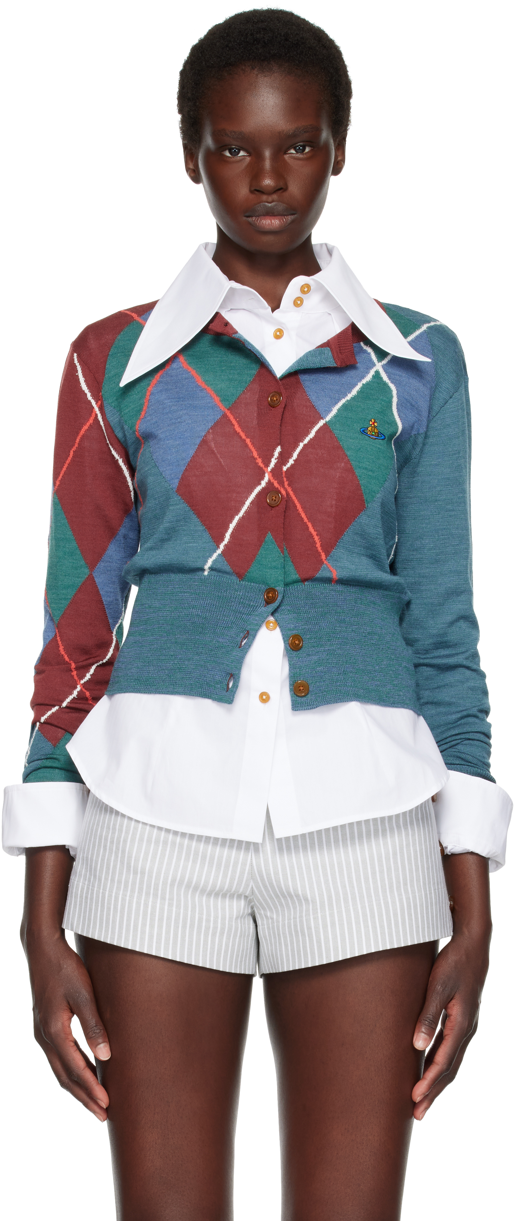 Vivienne Westwood: Blue Argyle Cropped Cardigan | SSENSE
