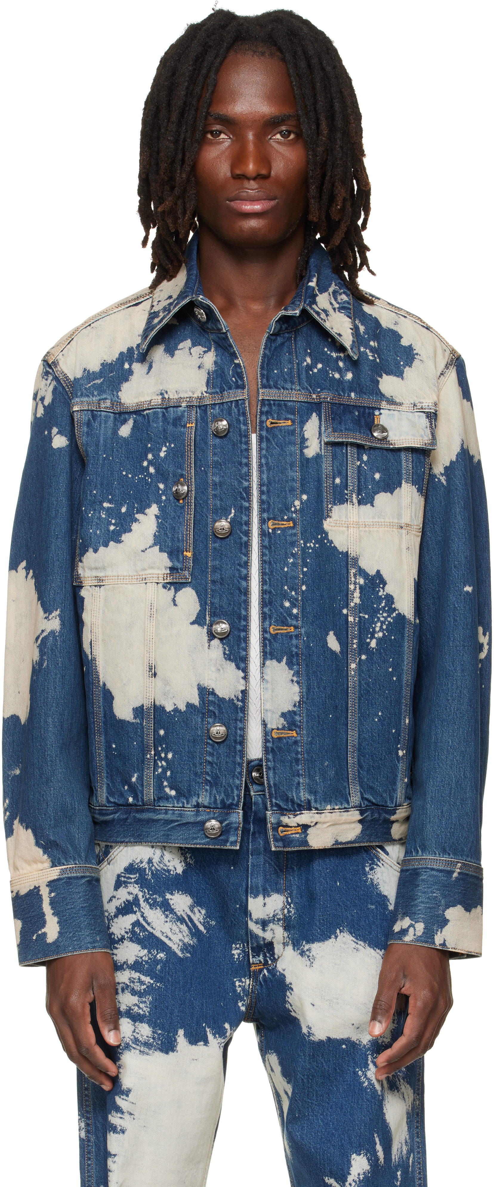 Vivienne Westwood: Navy & Beige Worker Denim Jacket | SSENSE