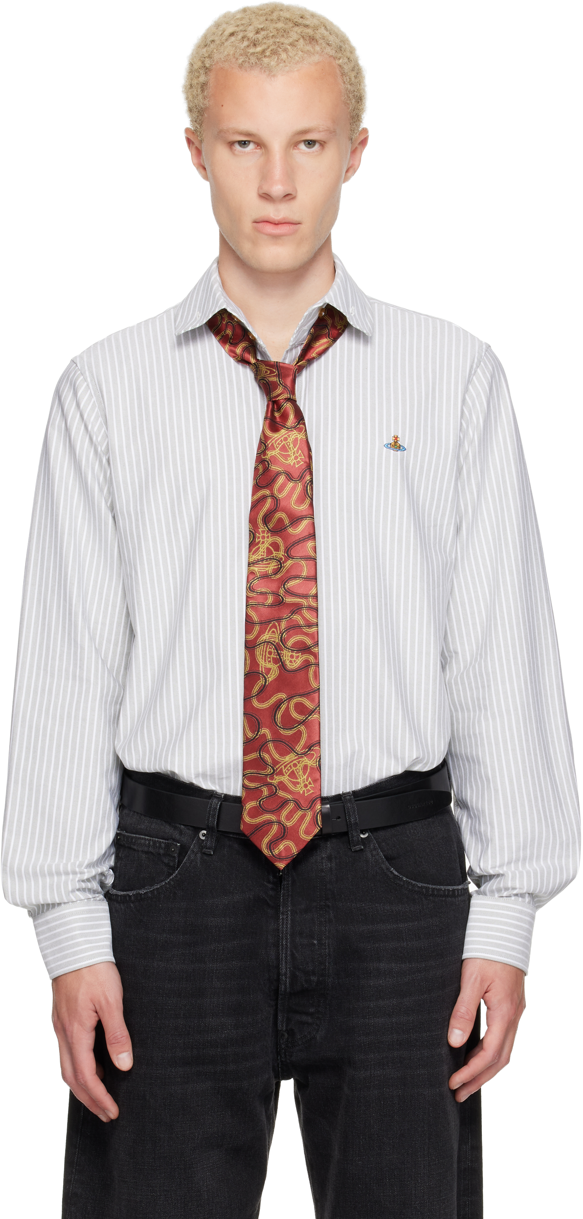 Vivienne Westwood: White & Green Two Button Krall Shirt | SSENSE