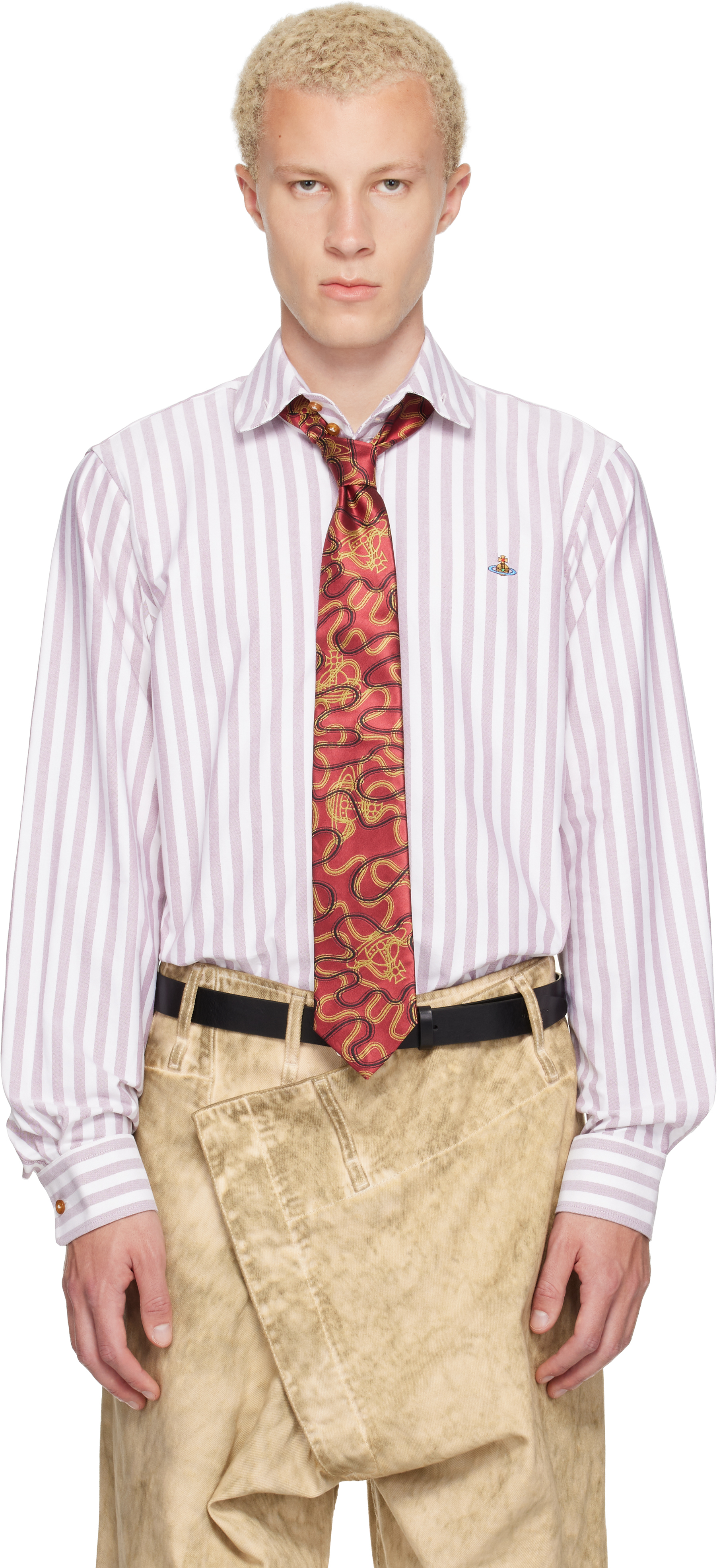 Vivienne Westwood: White & Burgundy Two Button Krall Shirt | SSENSE