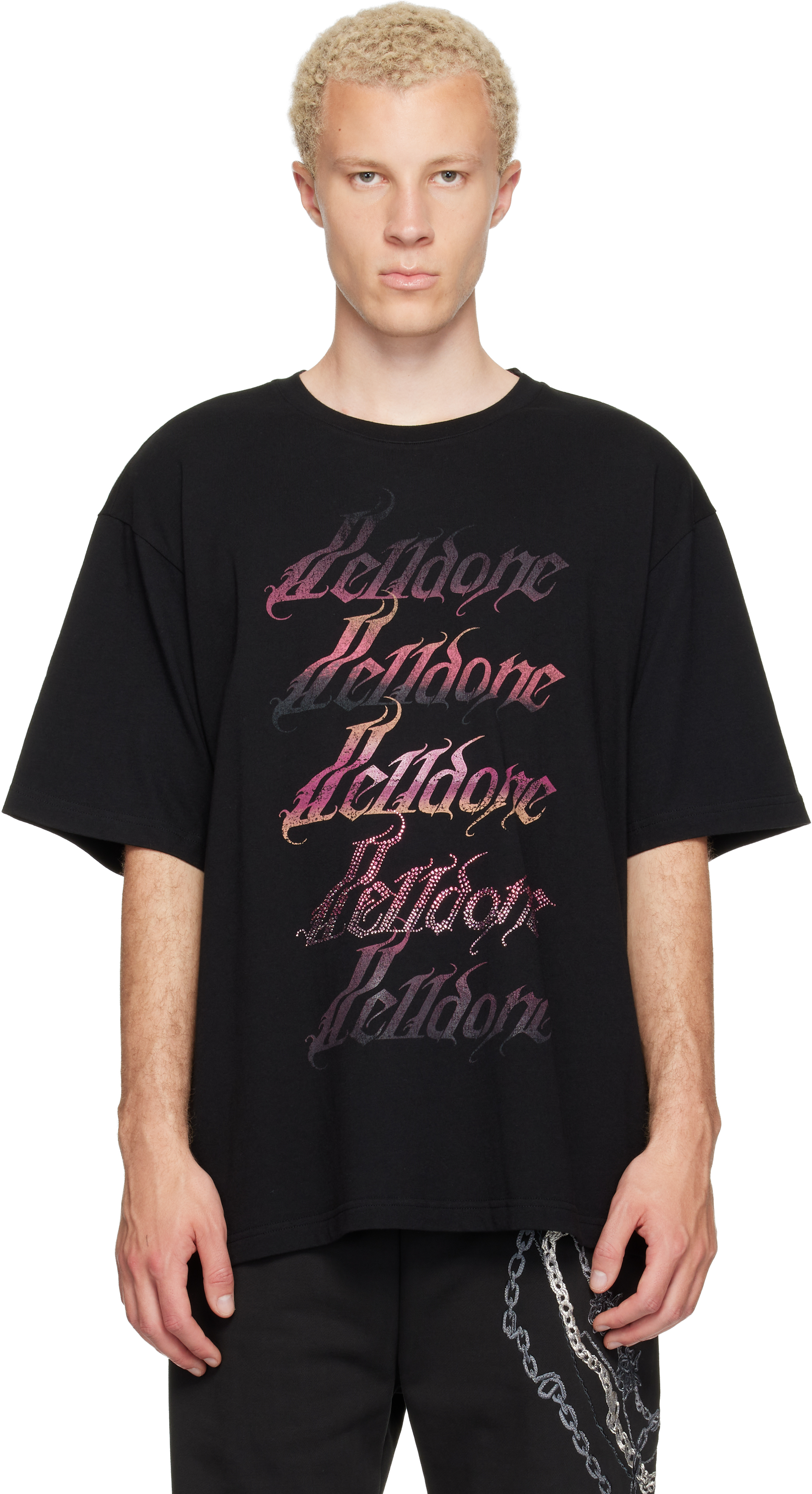 We11done: Black Gradient Logo T-shirt | SSENSE