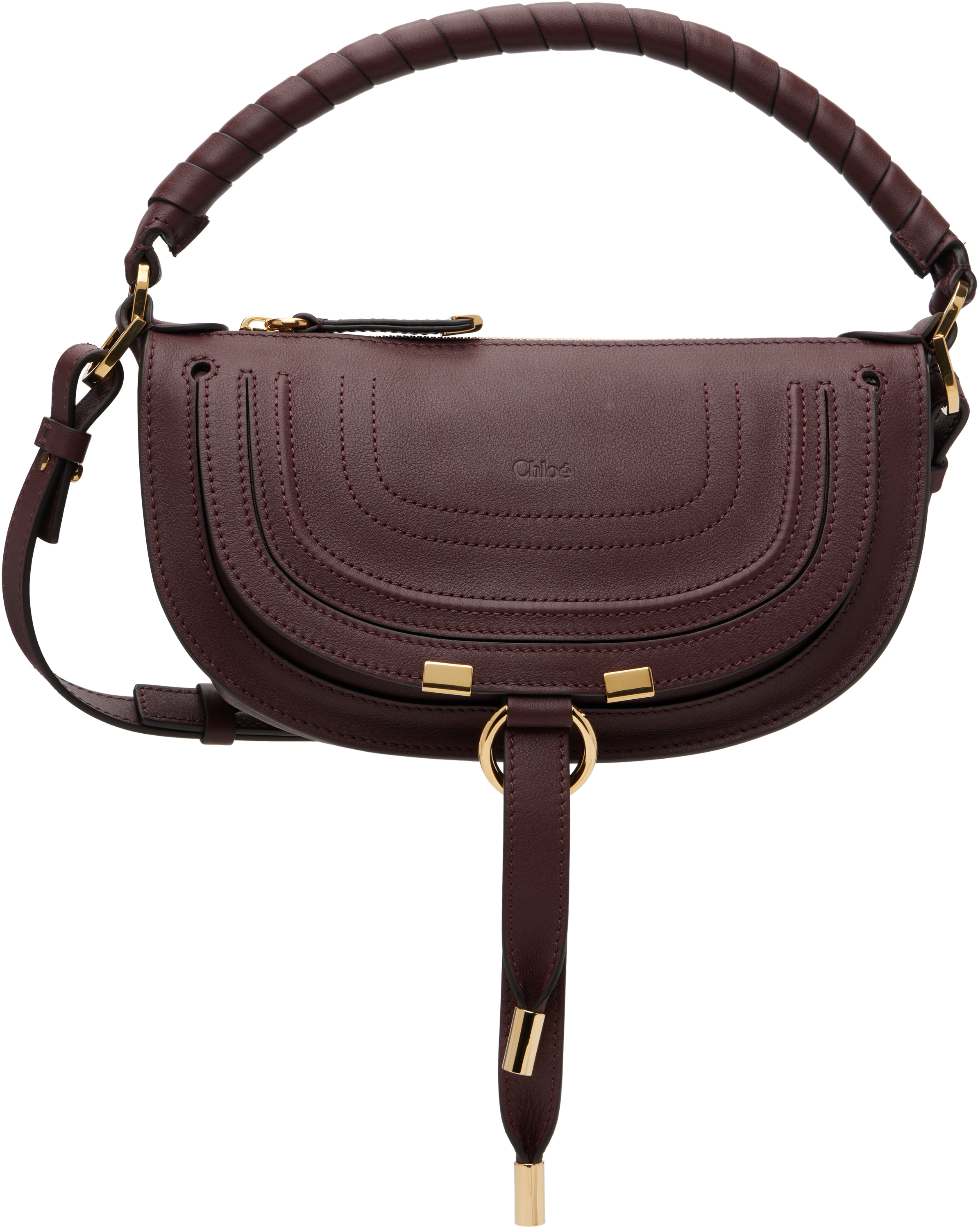 Chloé: バーガンディ ミニ Marcie ショルダーバッグ | SSENSE 日本