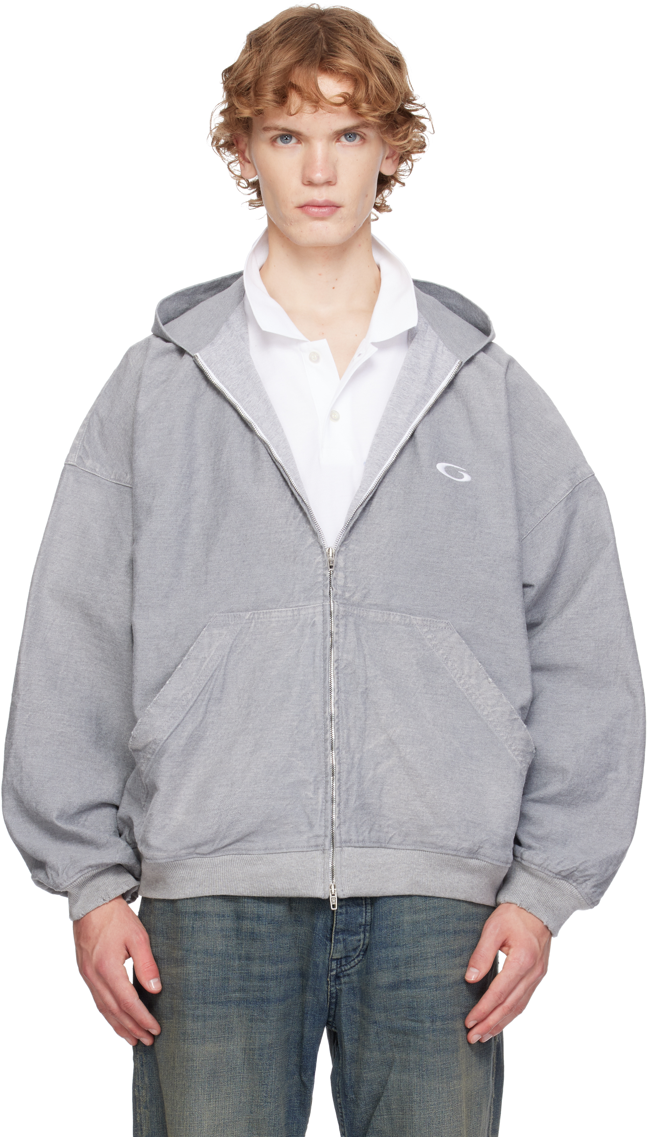 Balenciaga: グレー デニム ロゴ フーディ | SSENSE 日本