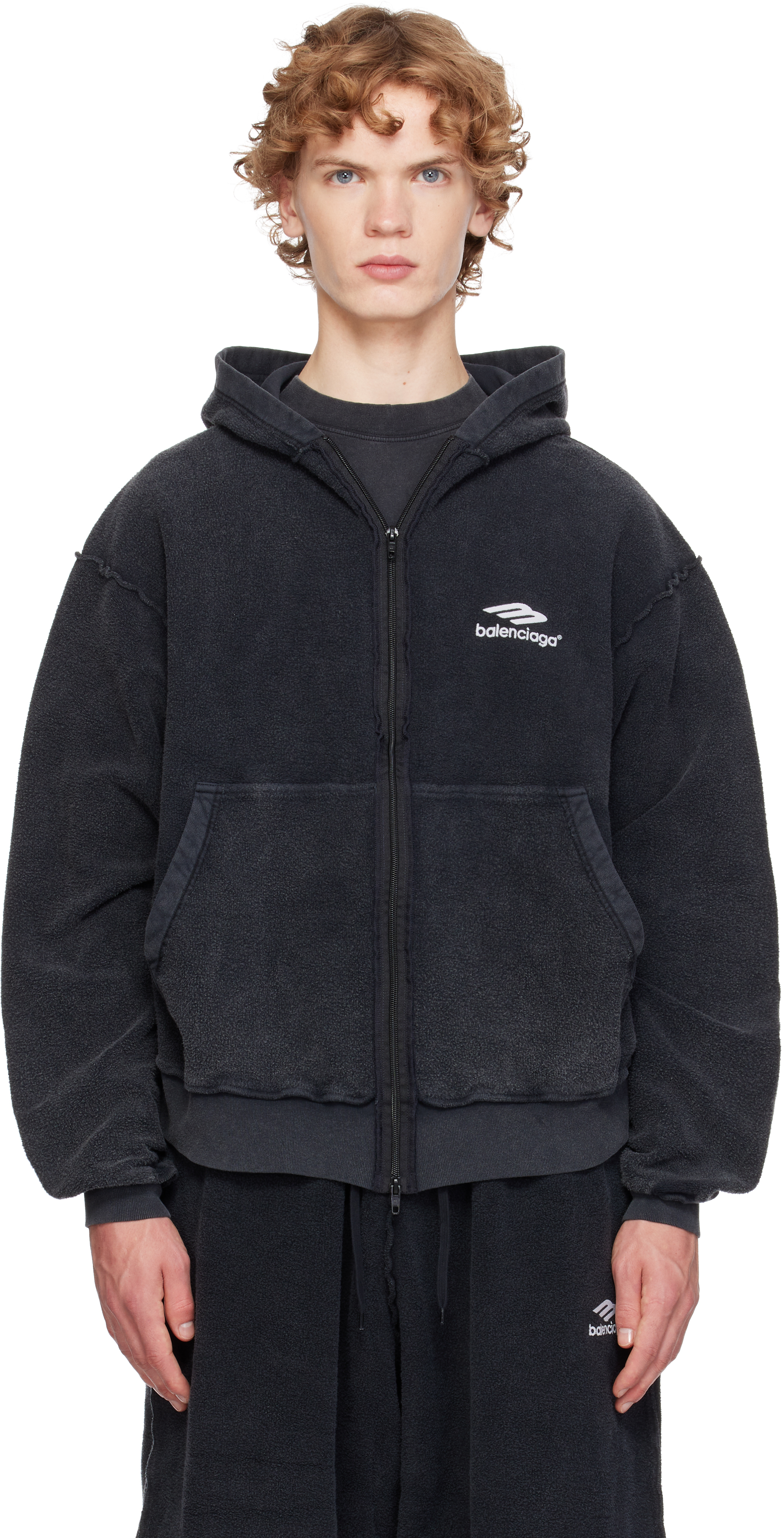 Balenciaga: ブラック 3B Sports Icon Inside-Out ジップアップ