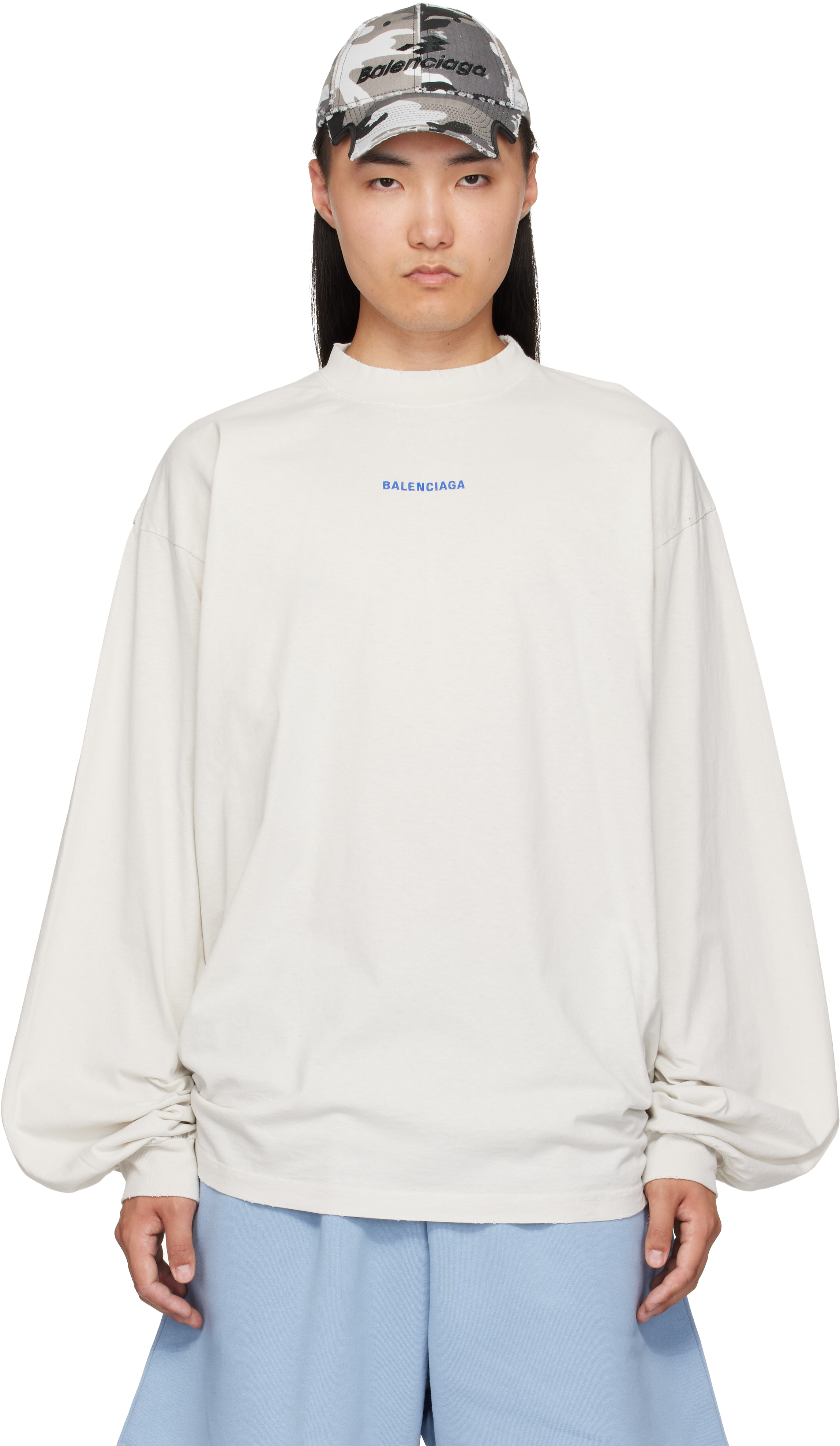 Balenciaga: White Distressed Long-Sleeve T-Shirt | SSENSE