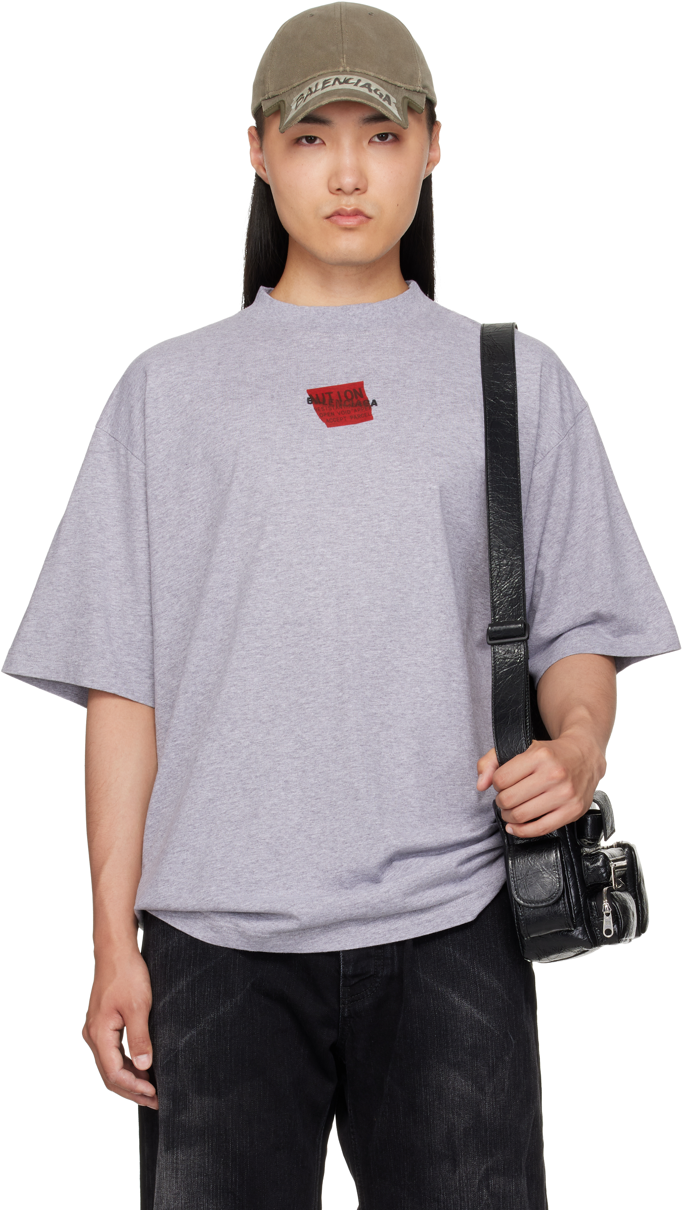 BALENCIAGA グレー ロゴ Tシャツ半袖 Balenciaga: Grey Taped T-Shirt | SSENSE