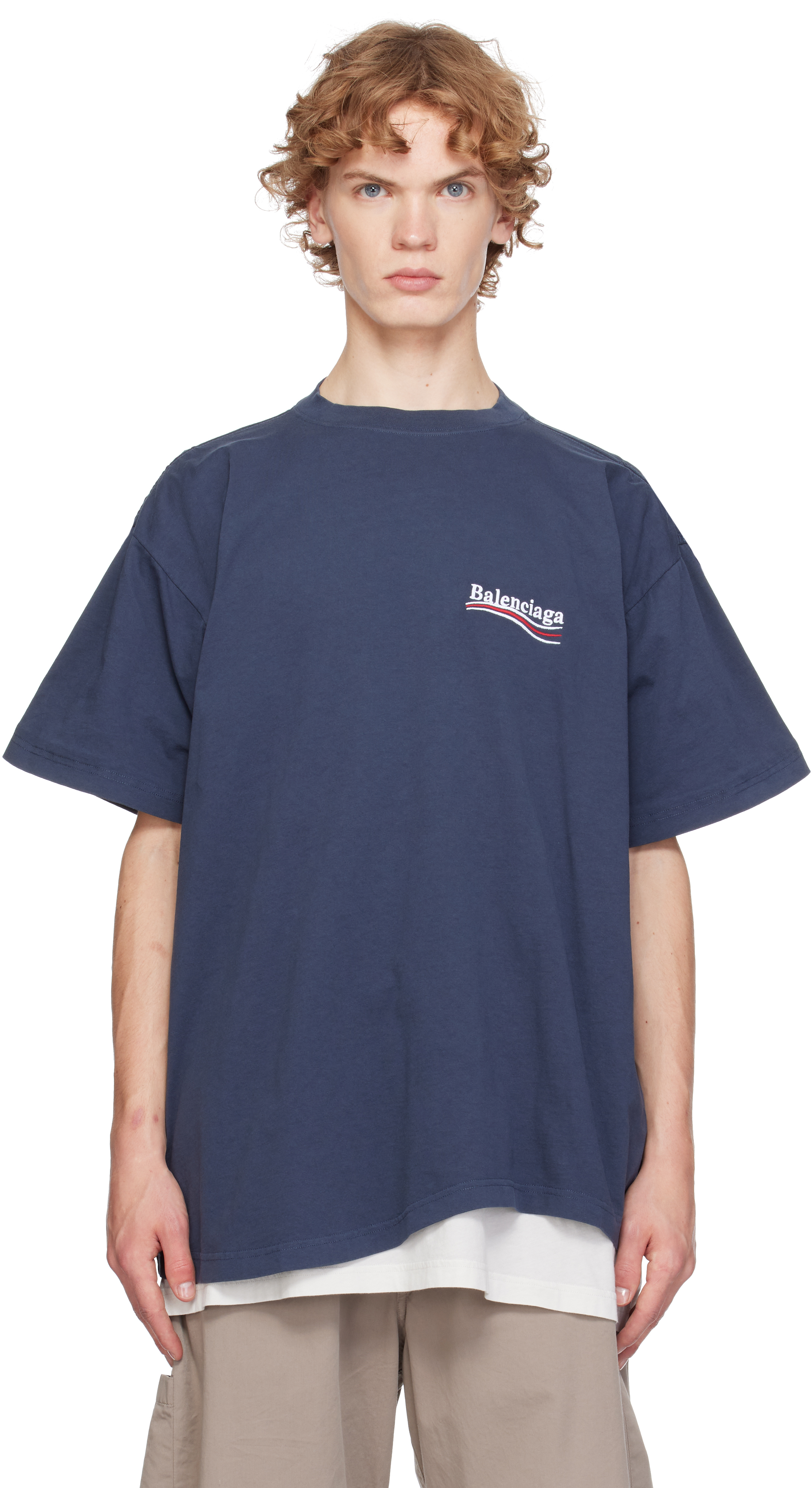 Balenciaga Political Campaign Tシャツ Balenciaga: Navy Political Campaign Double T-shirt | SSENSE