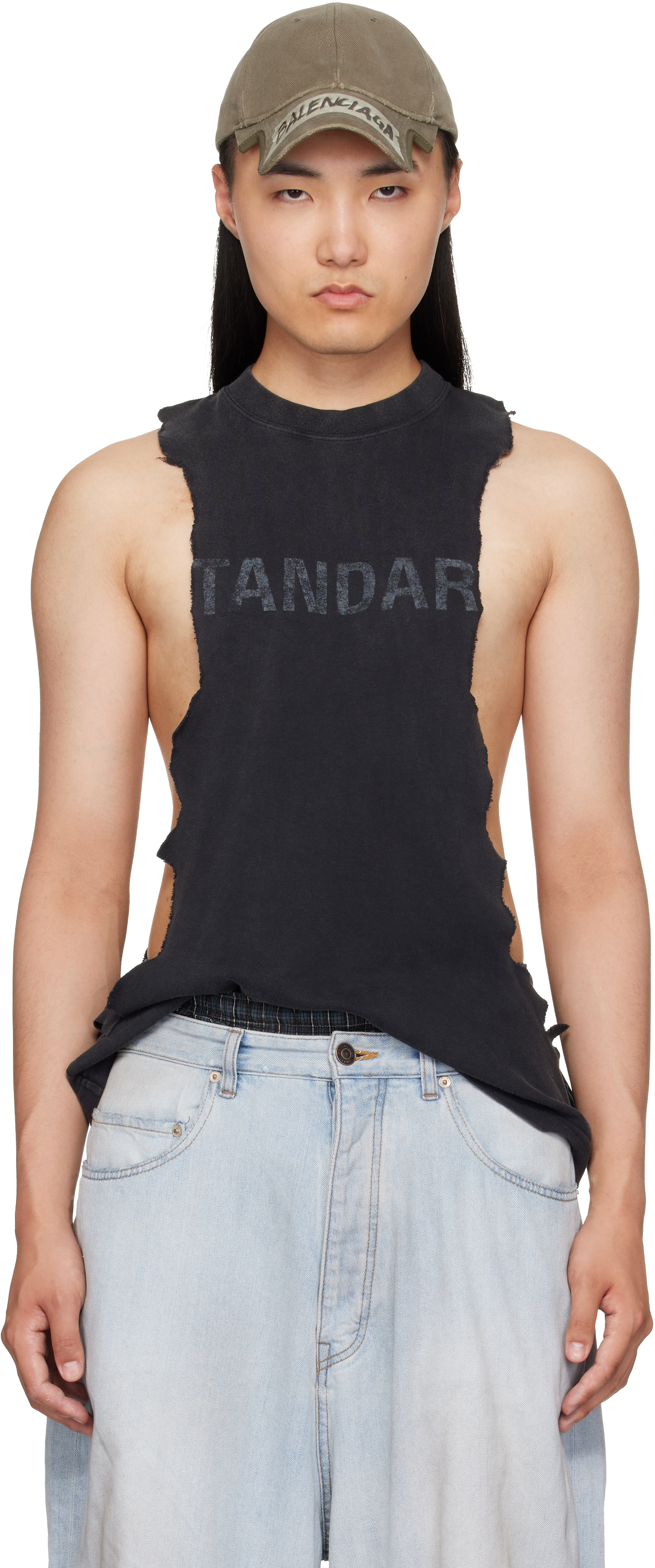 balenciaga  タンクトップ ブラック Balenciaga: Black Ripped Tank Top | SSENSE