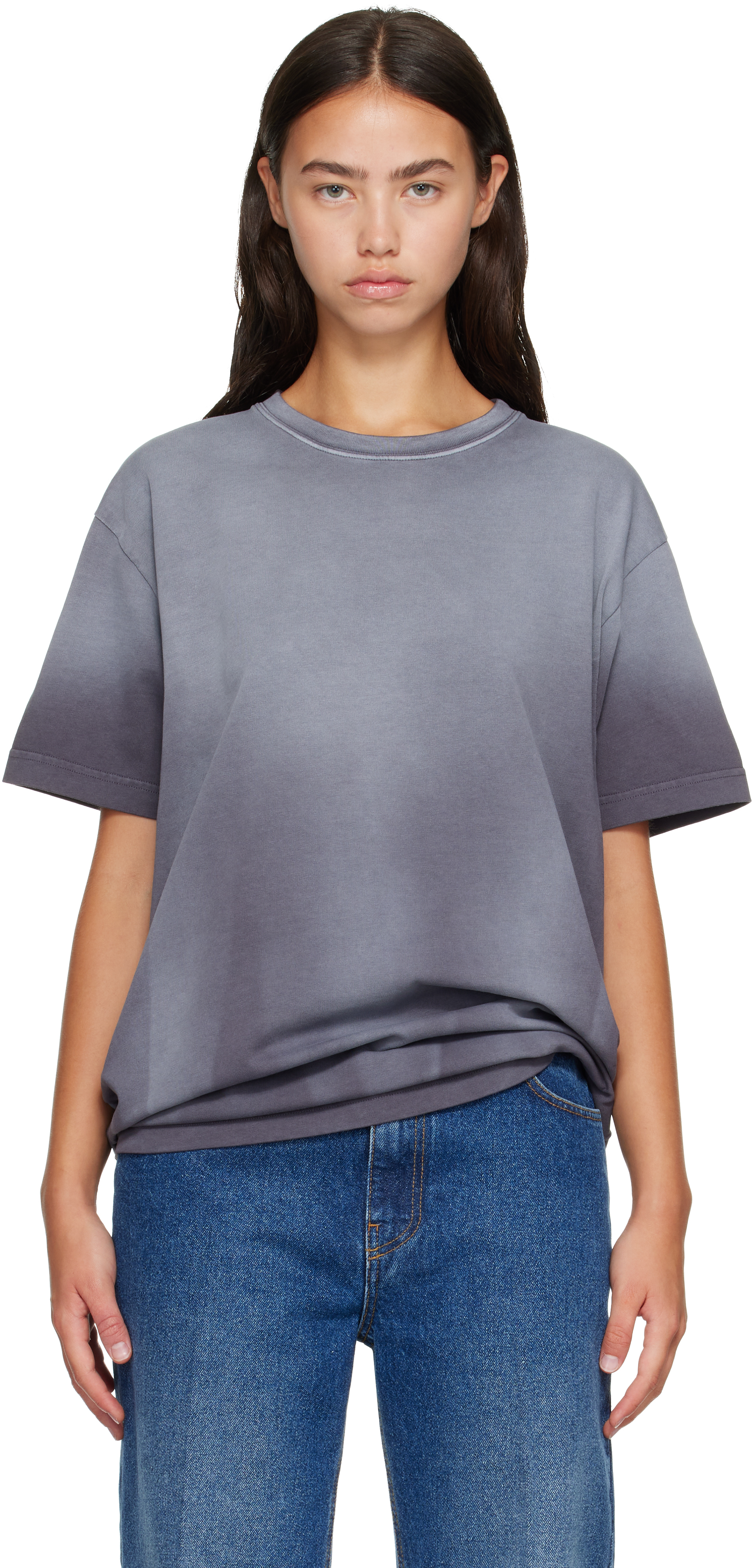 Mugler: Gray Short Sleeves Logo T-shirt | SSENSE