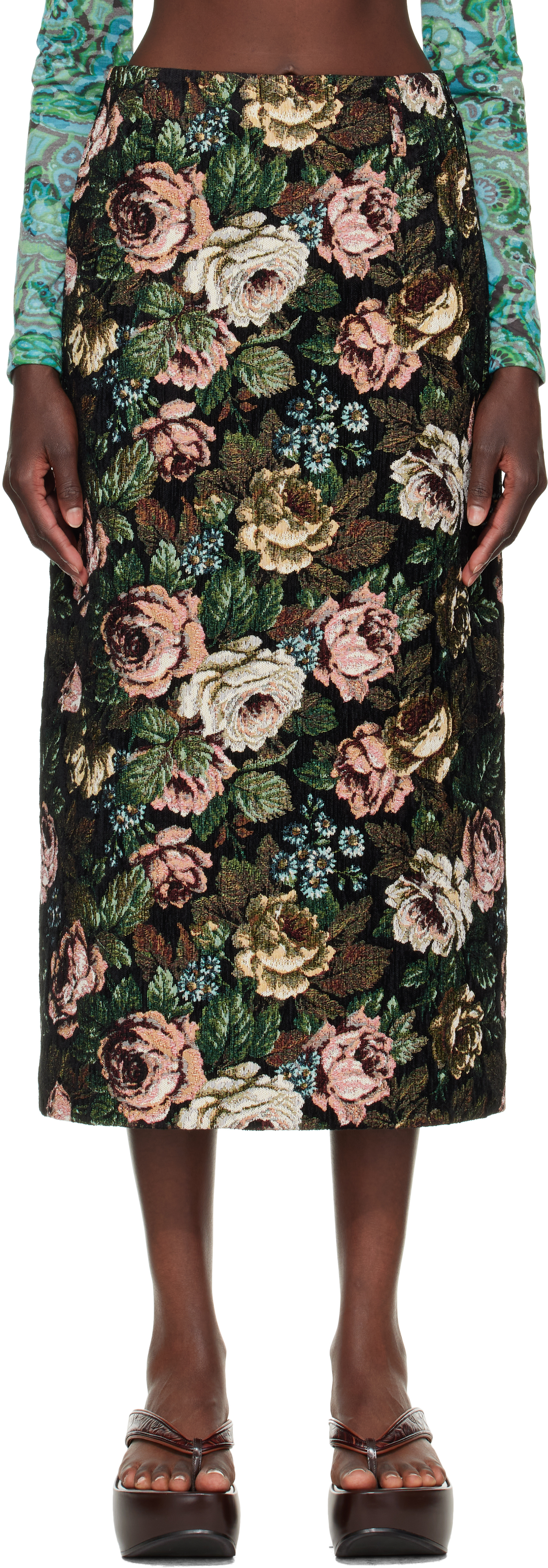 Dries Van Noten: Black Floral Maxi Skirt | SSENSE