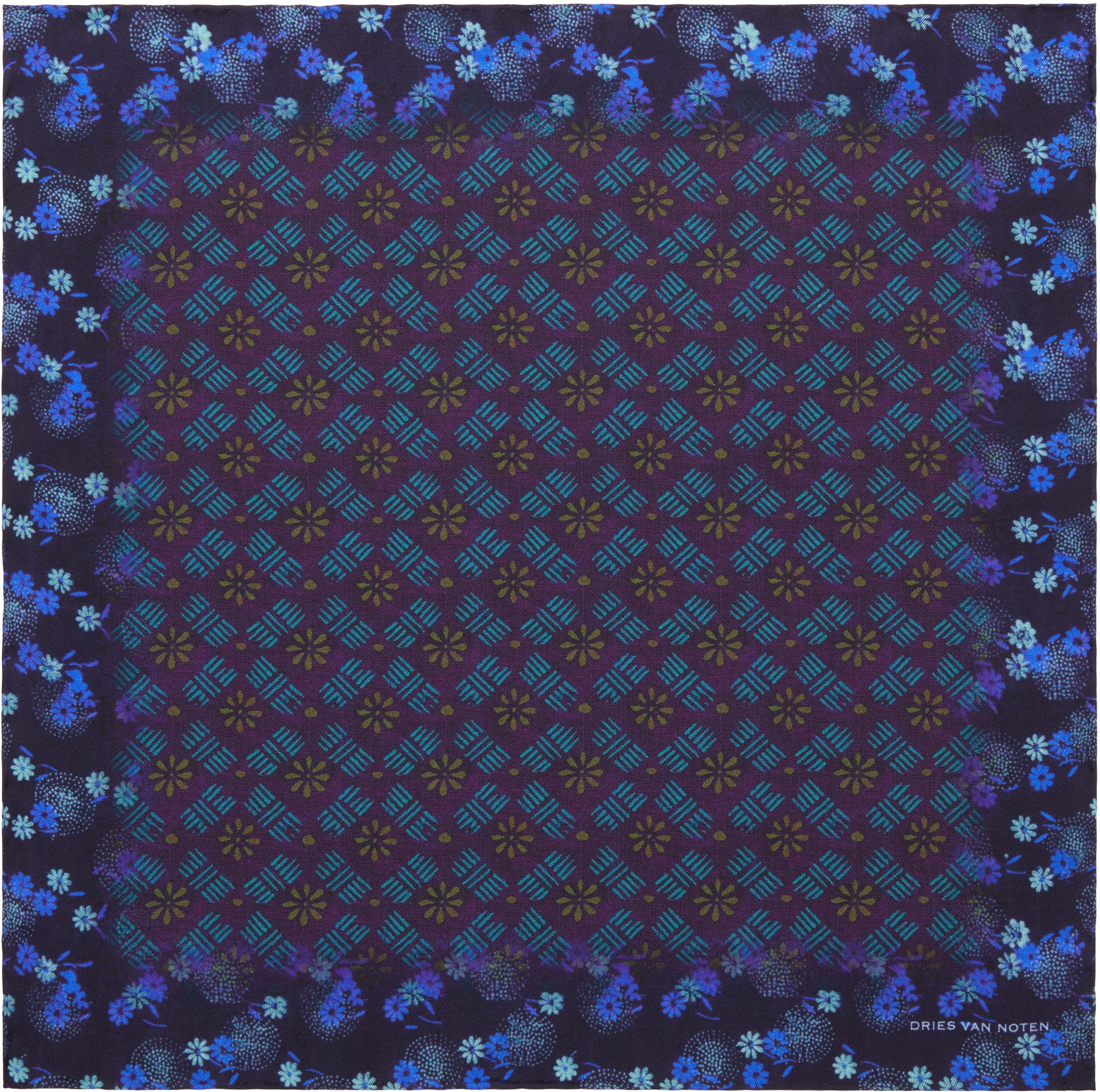 Dries Van Noten: Blue Printed Silk Scarf | SSENSE