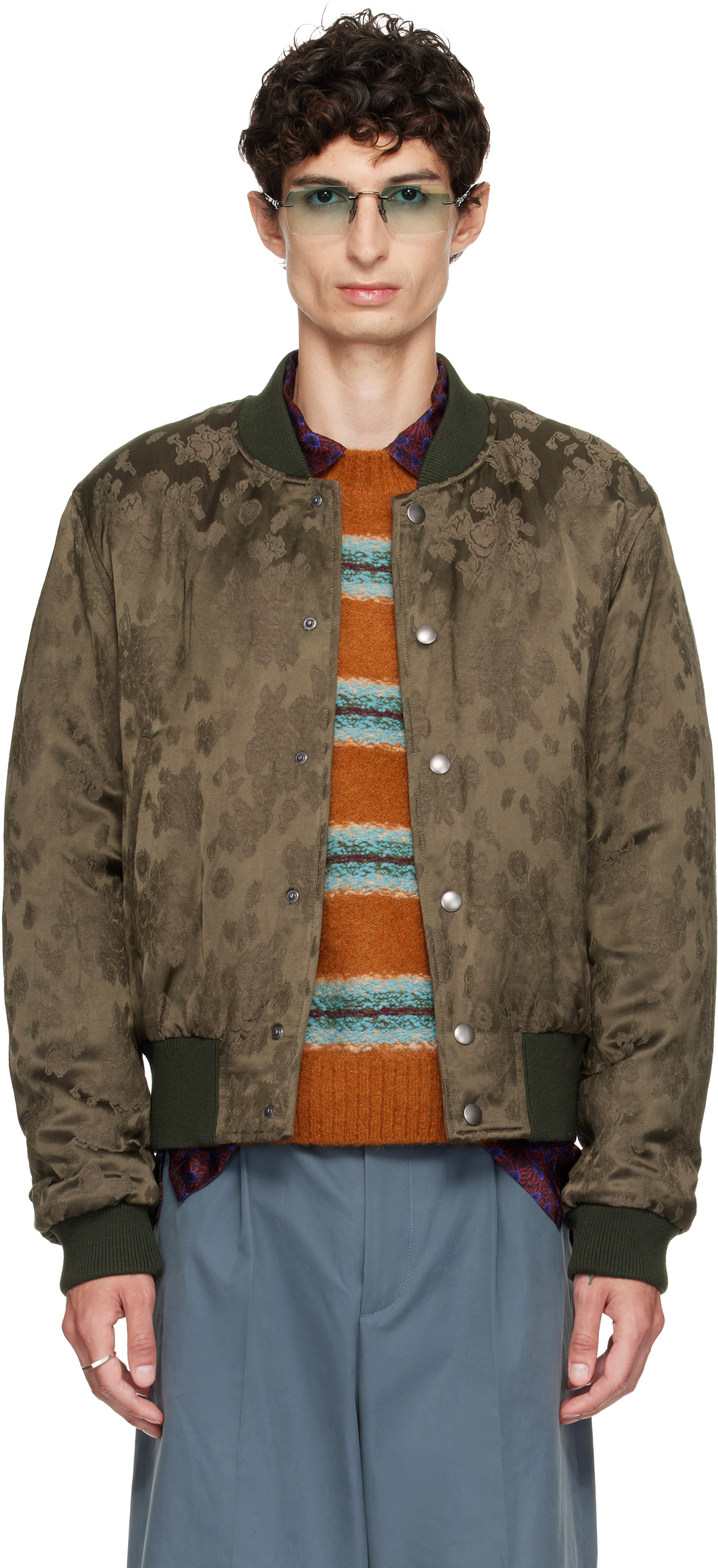 dries van noten 17ss ボンバージャケット Dries Van Noten: カーキ Pattern ボンバージャケット | SSENSE 日本