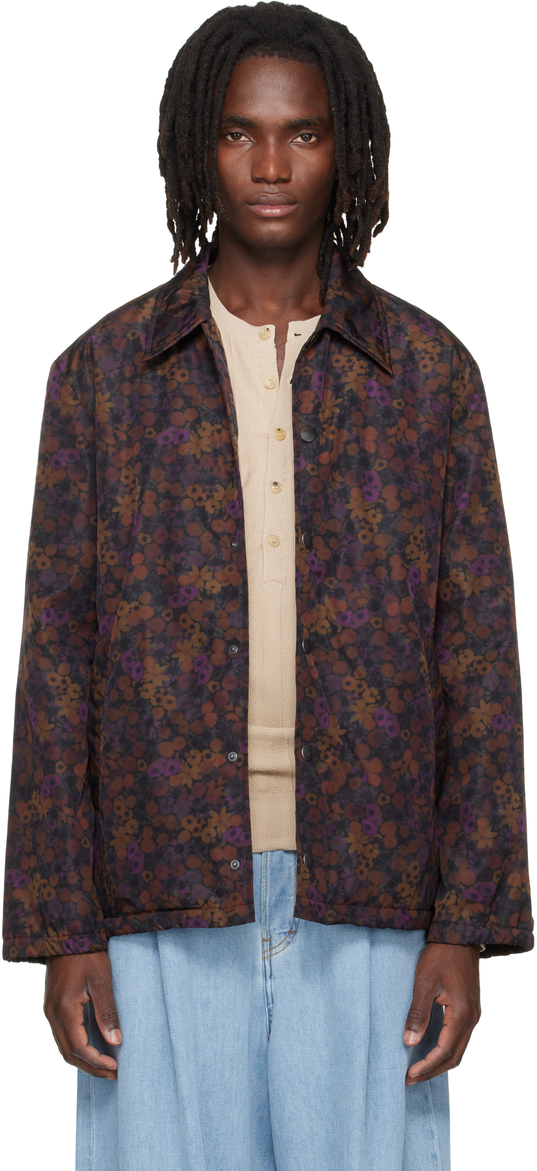 Dries Van Noten: Brown & Purple Floral Jacket | SSENSE