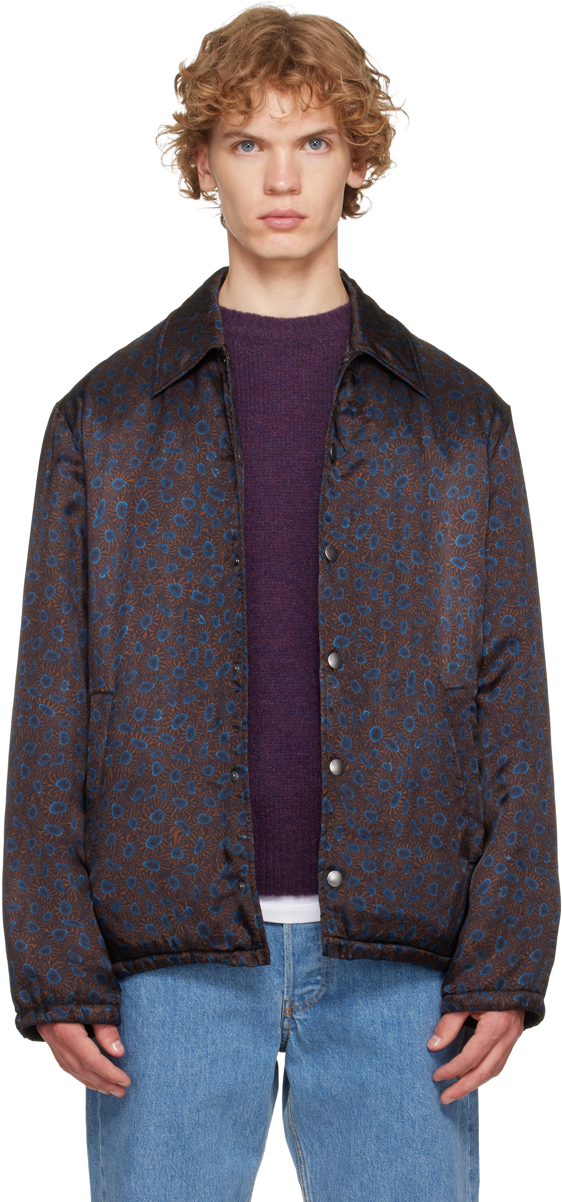 Dries Van Noten: ブラウン＆ブルー プリント ジャケット | SSENSE 日本