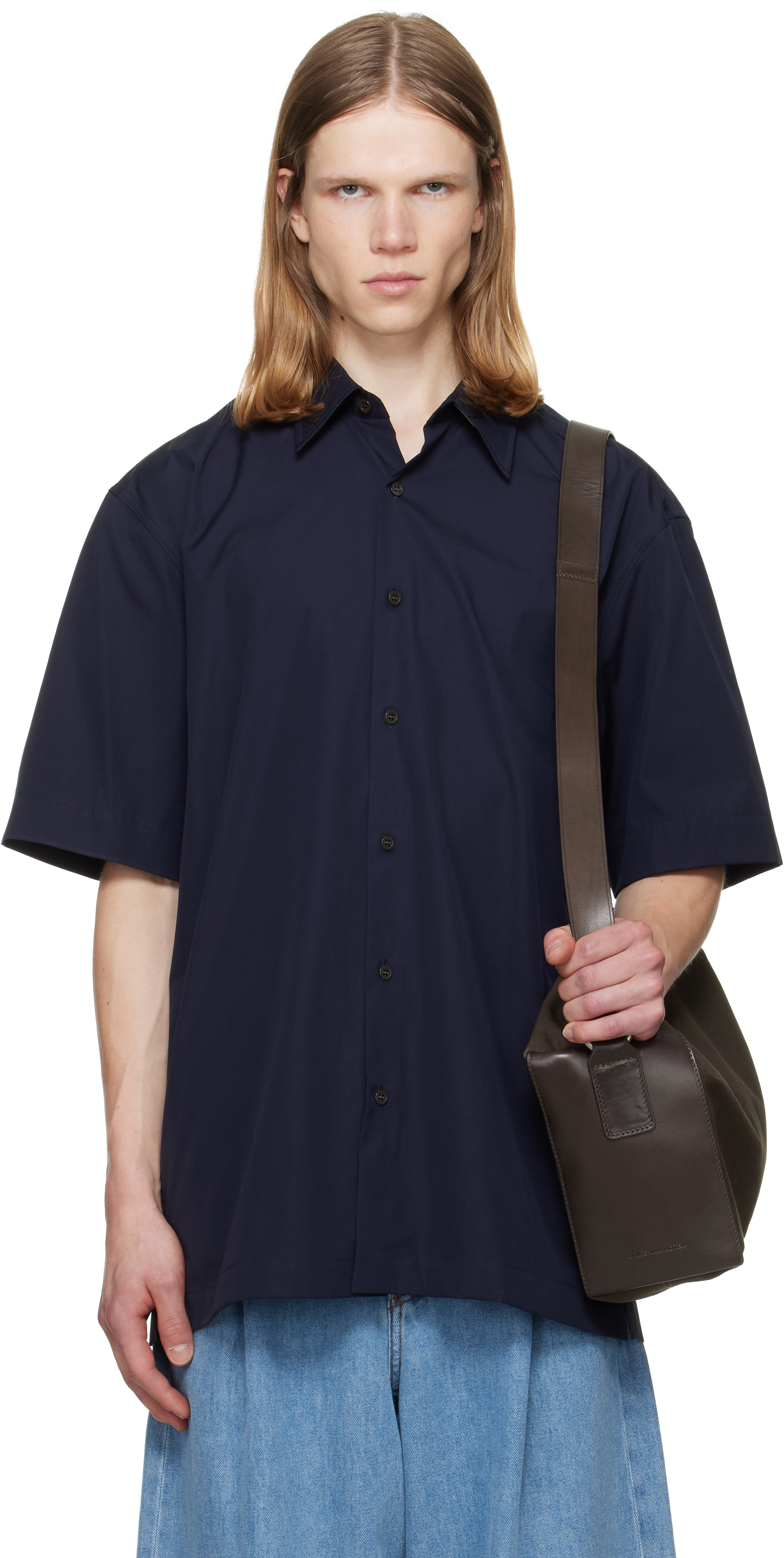 Dries Van Noten: ネイビー コットン 半袖シャツ | SSENSE 日本