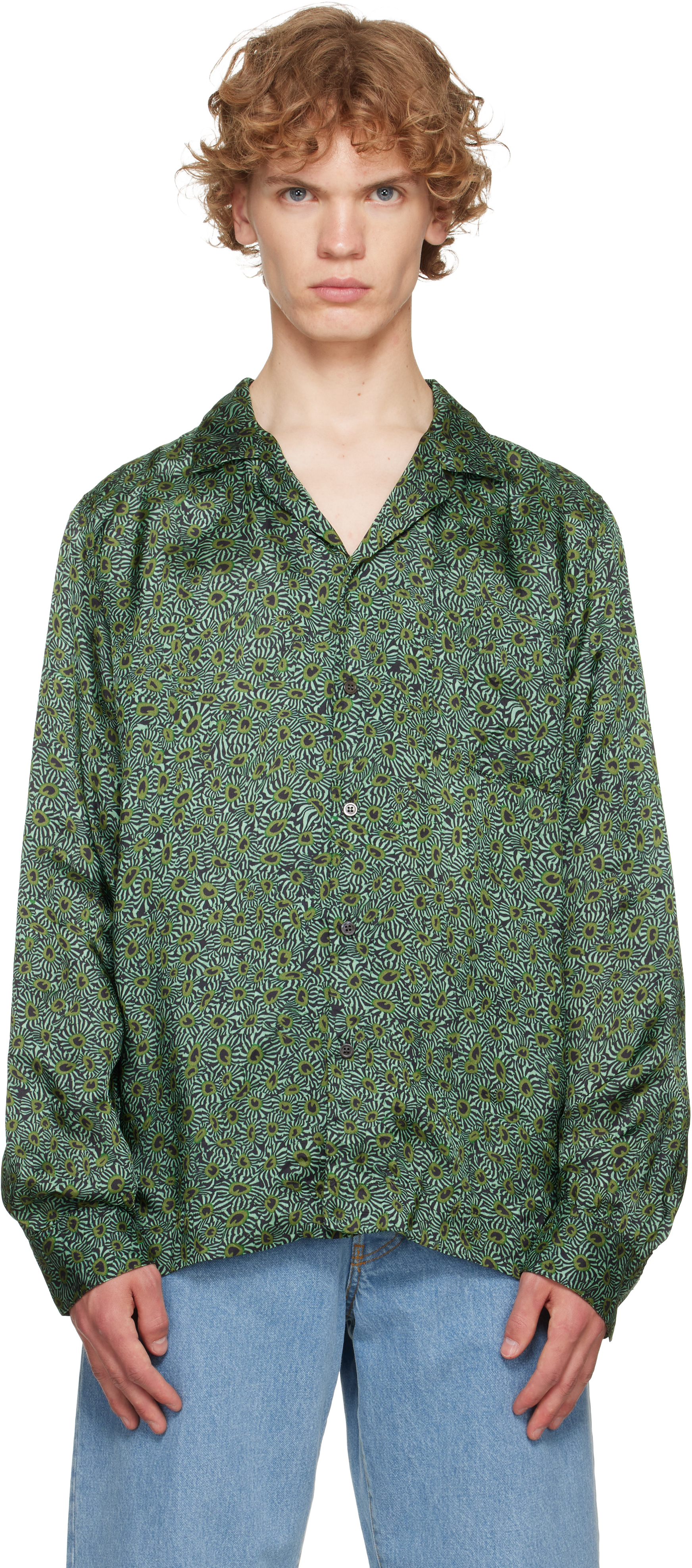Dries Van Noten: グリーン ビスコース ツイル シャツ | SSENSE 日本