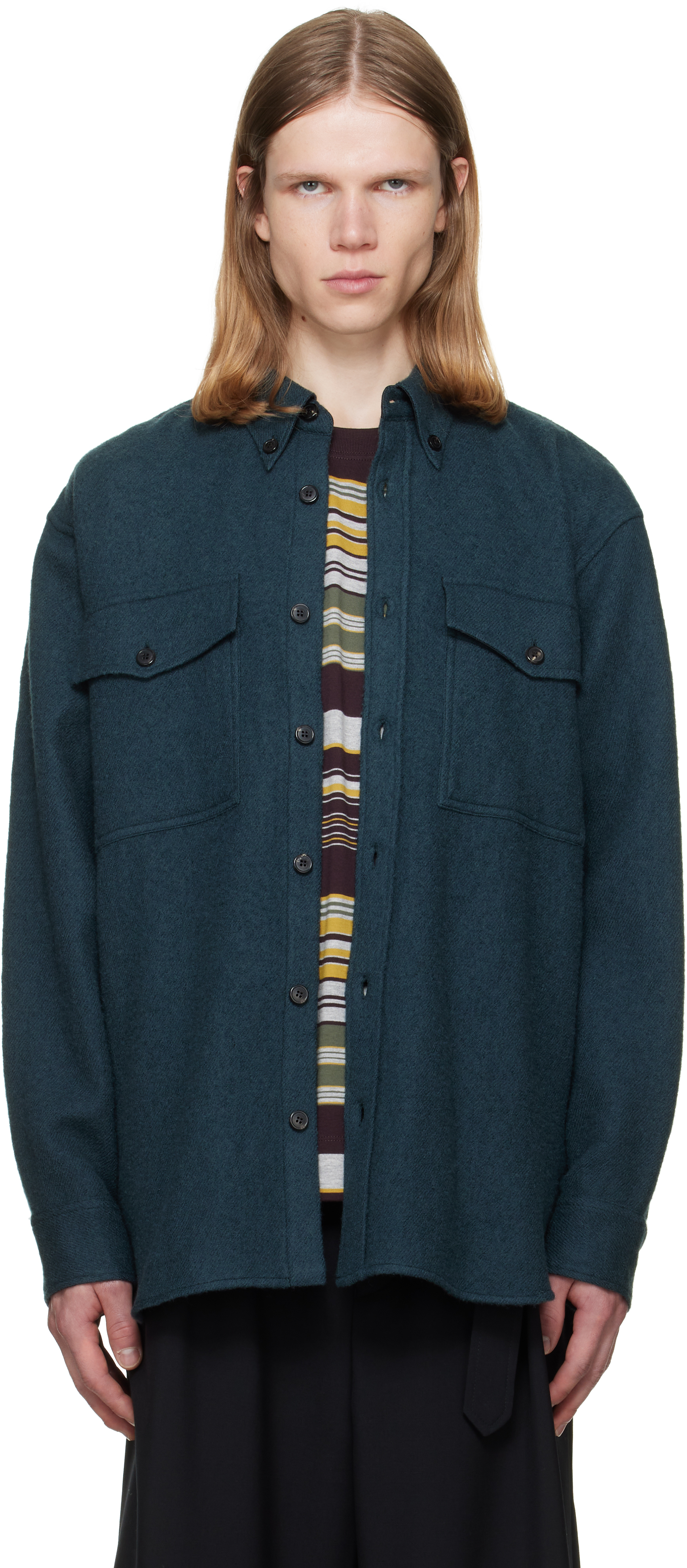 Dries Van Noten: グリーン ウール オーバーシャツ | SSENSE 日本