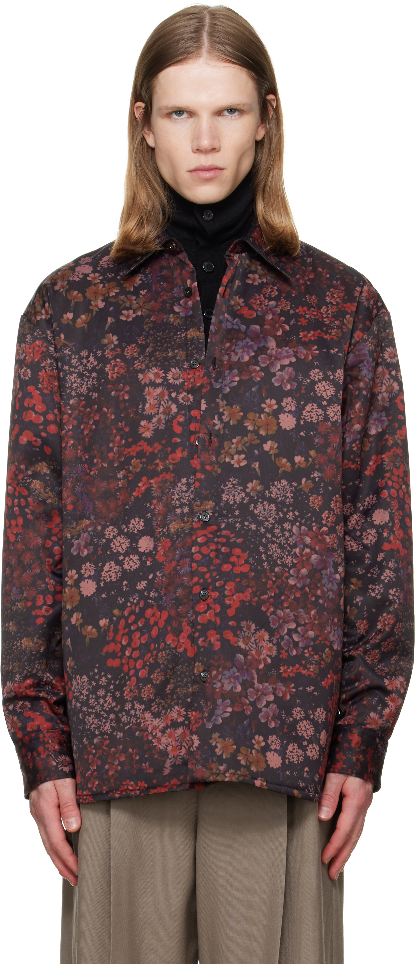 Dries Van Noten: パープル パデッド フローラル オーバーシャツ