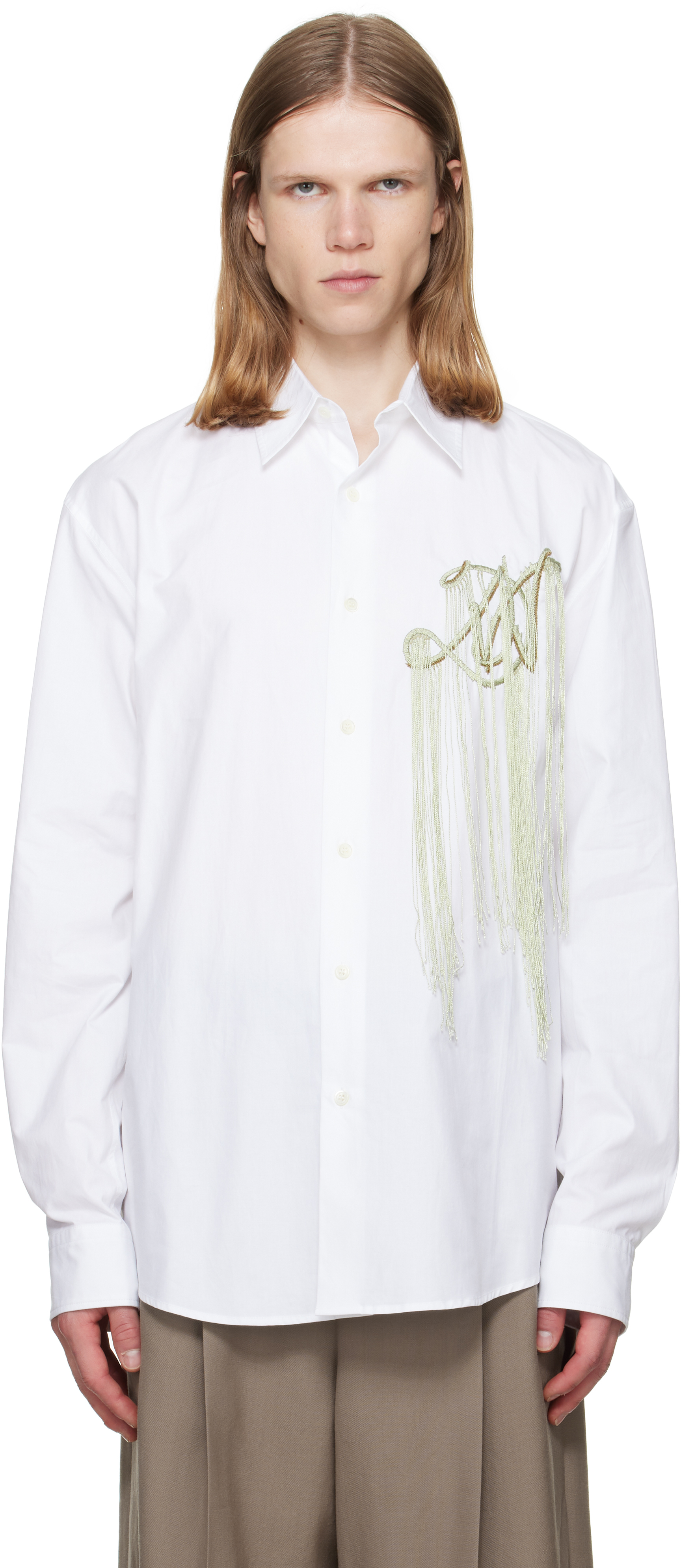 Dries Van Noten: White Embroidered Cotton Shirt | SSENSE