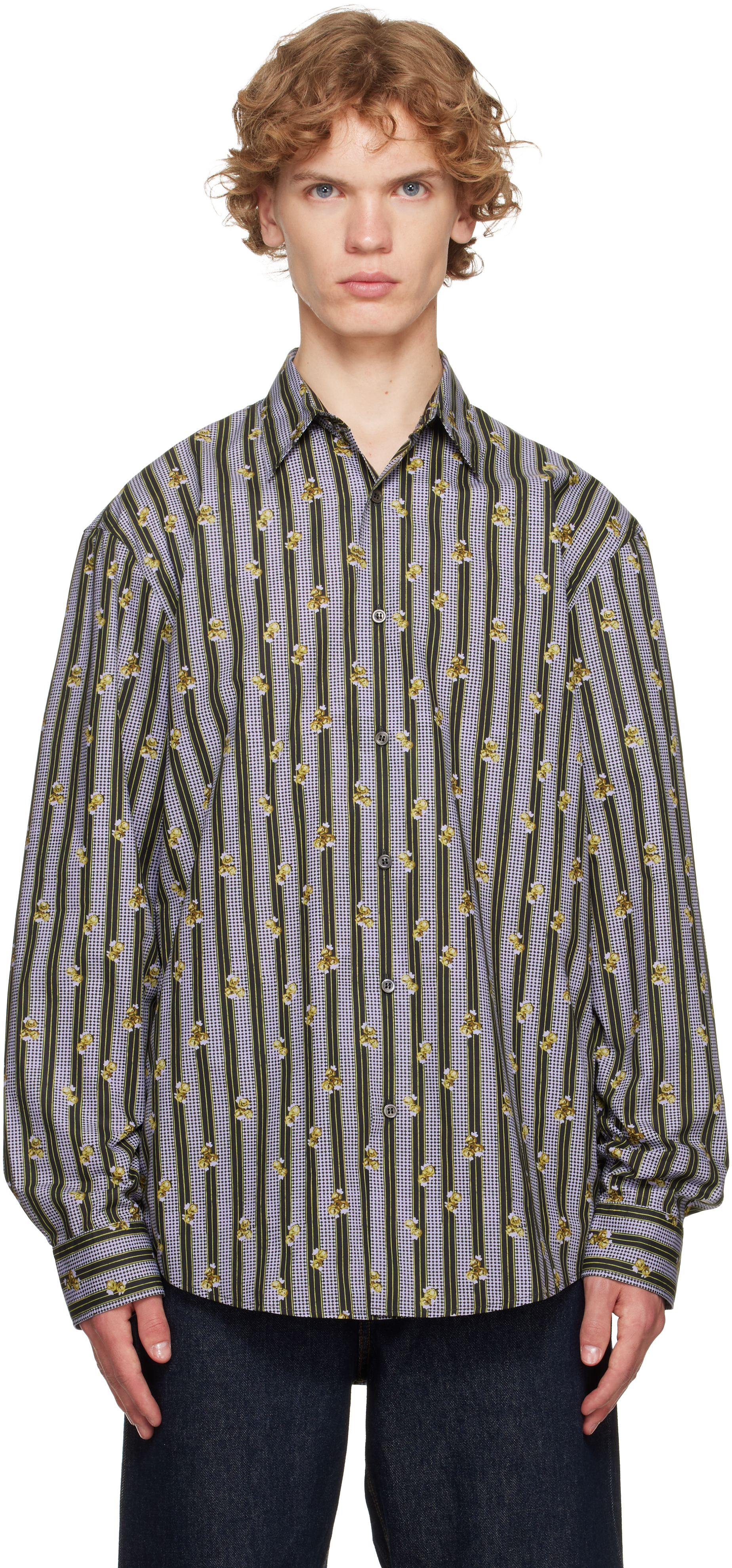 DRIES VAN NOTEN 製品染めシャツ Dries Van Noten: Purple & Green Cotton Shirt | SSENSE