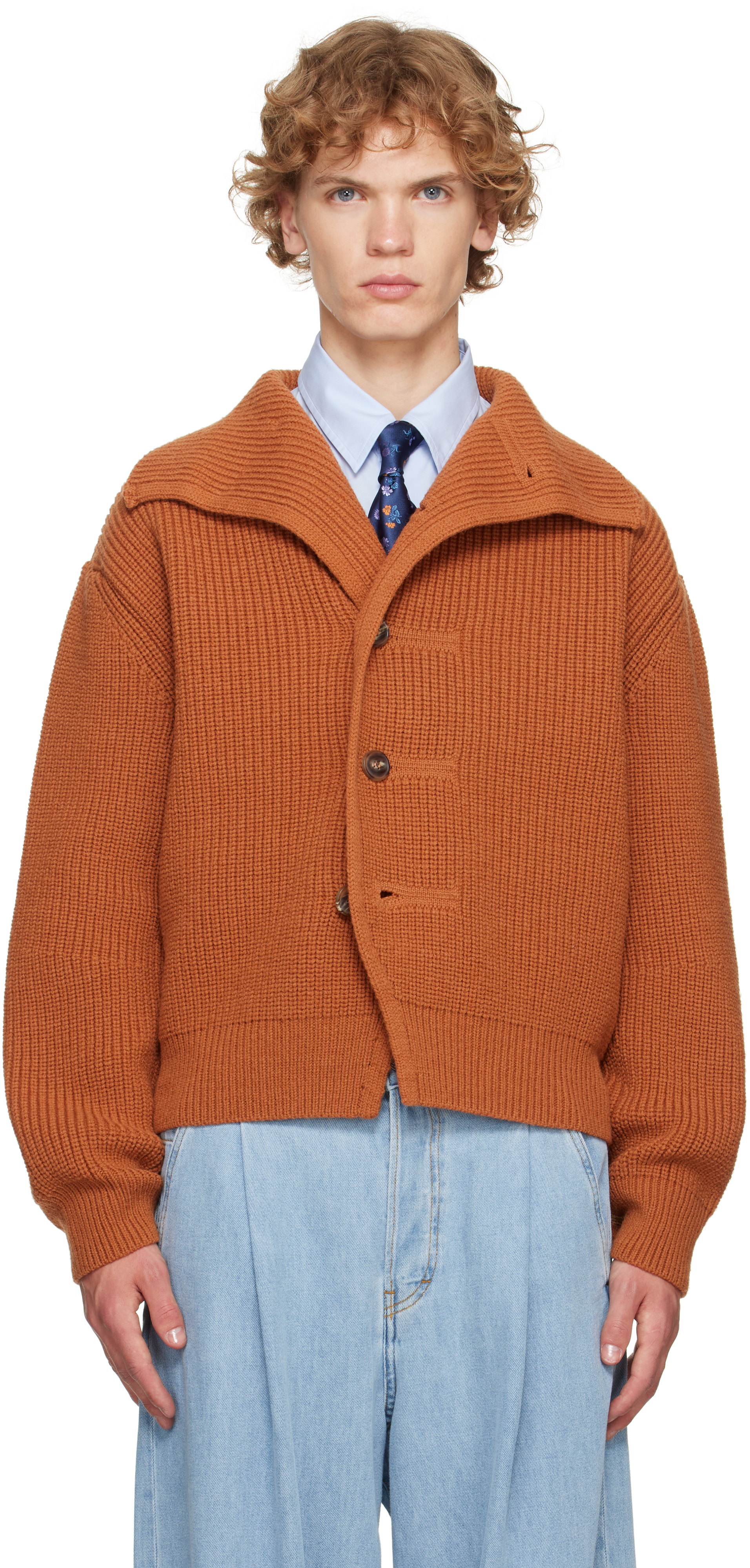 Dries Van Noten: Orange Chunky Wool Cardigan | SSENSE