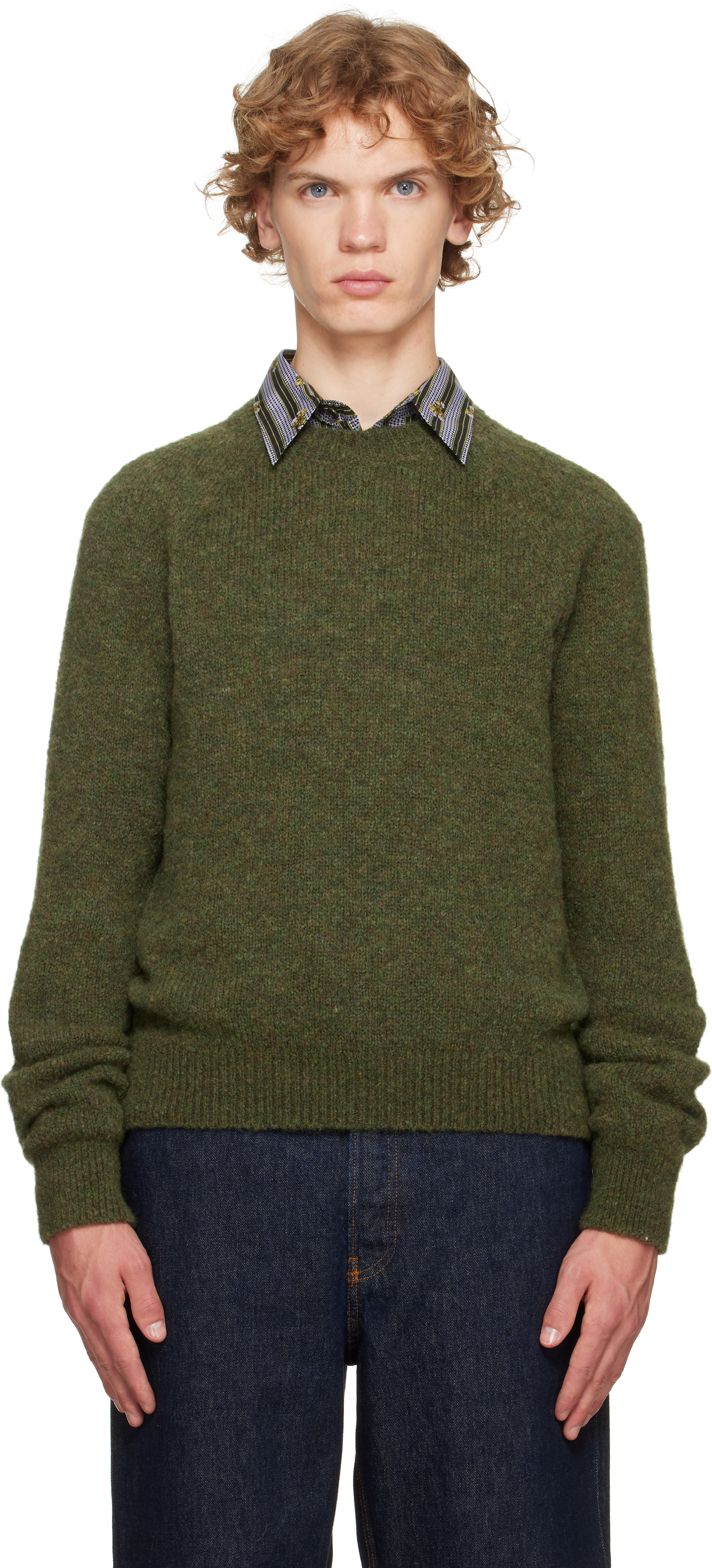 トップス DRIES VAN NOTEN :Alpaca wool shaggy knit Dries Van Noten: Green Alpaca Sweater | SSENSE