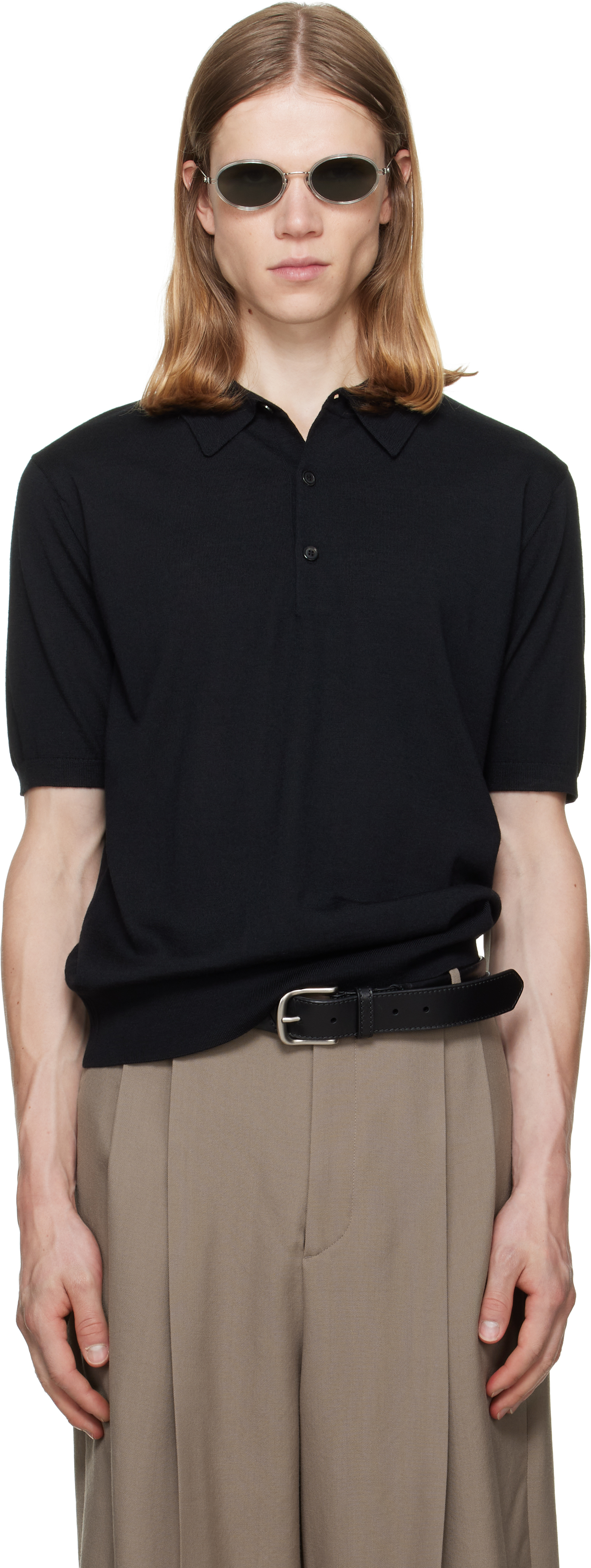 Dries Van Noten: Black Knit Wool Polo | SSENSE Canada