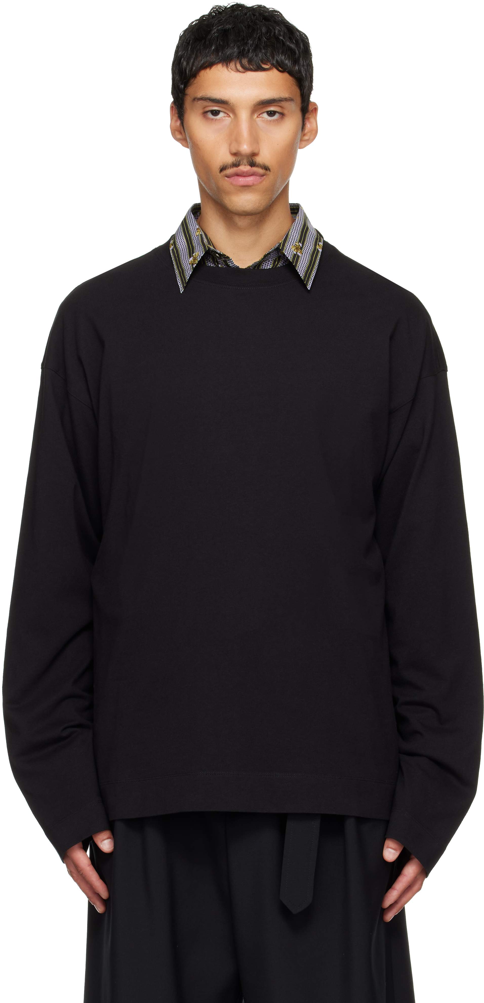 Dries Van Noten: Black Long Sleeve Cotton T-shirt | SSENSE