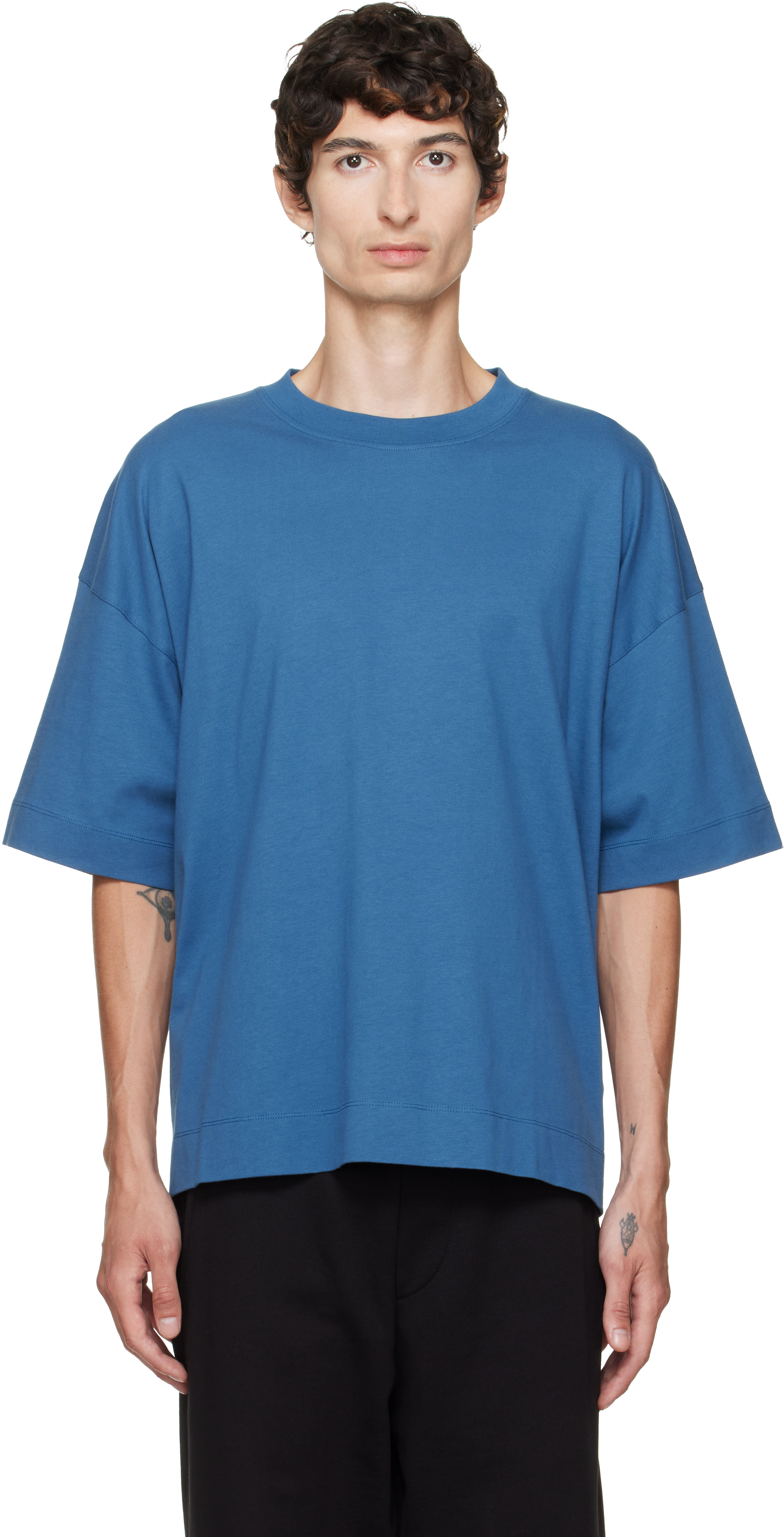 Dries Van Noten: ネイビー ドロップショルダー Tシャツ | SSENSE 日本