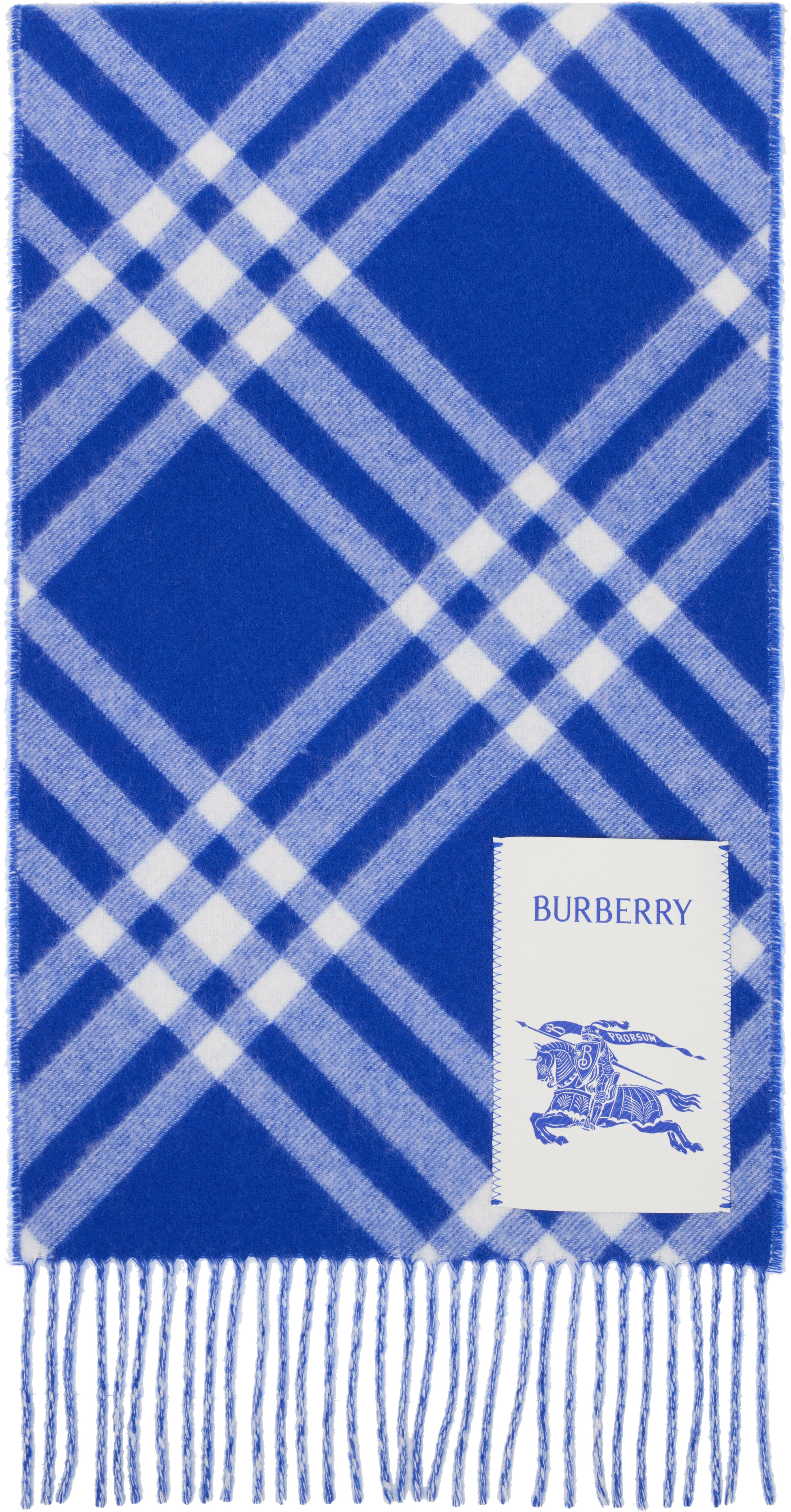 Burberry: ブルー チェック カシミヤ マフラー | SSENSE 日本