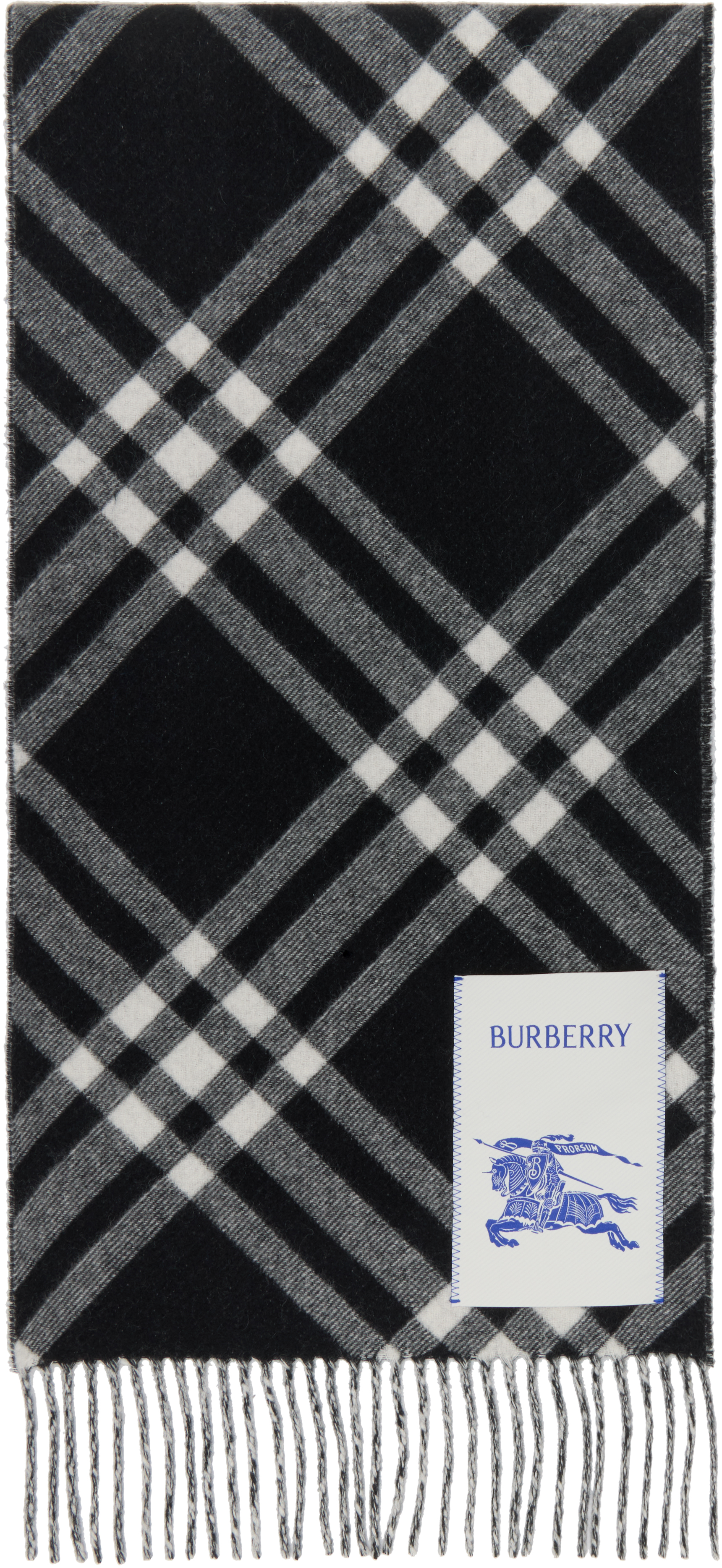 Burberry: ブラック チェック カシミヤ マフラー | SSENSE 日本