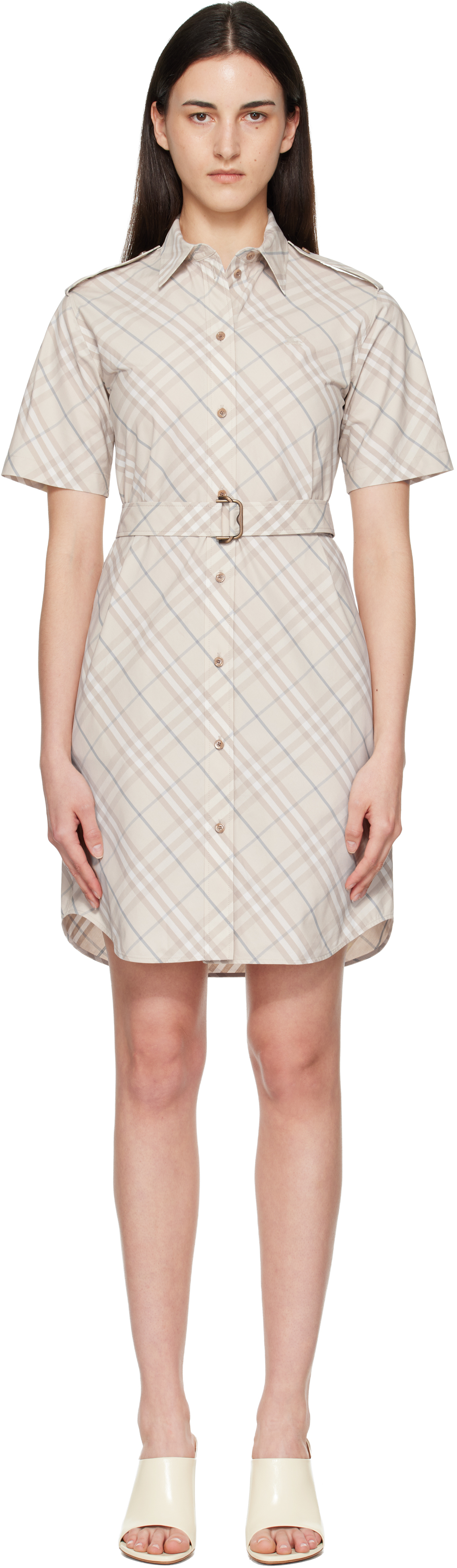 Burberry Check Cotton Shirt Dress , Size: 02