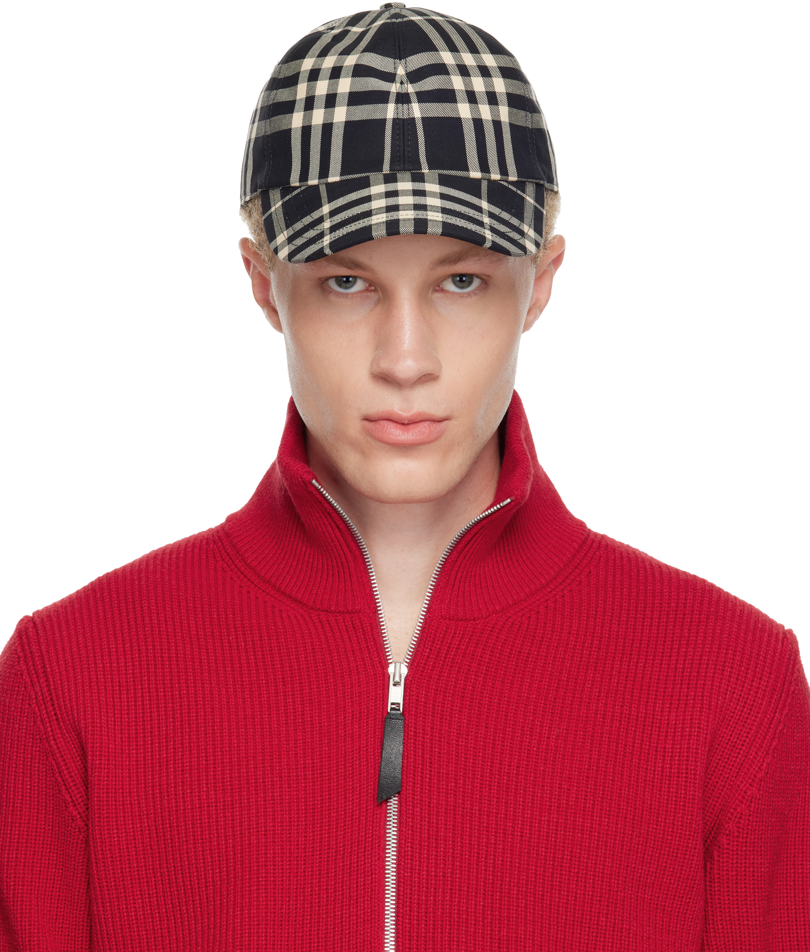 Burberry: ブラック チェック コットン ベースボールキャップ | SSENSE
