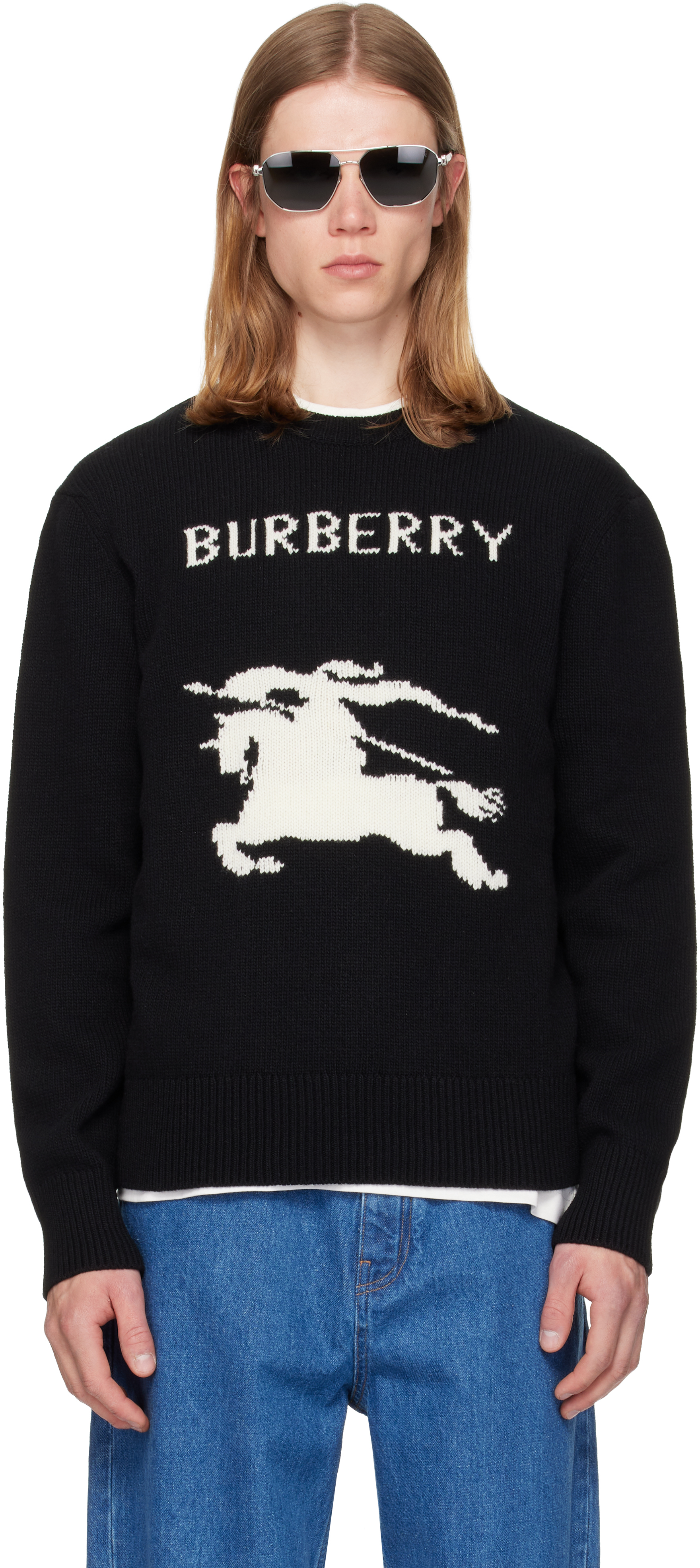 Burberry: ブラック Knight ウール カシミヤ セーター | SSENSE 日本