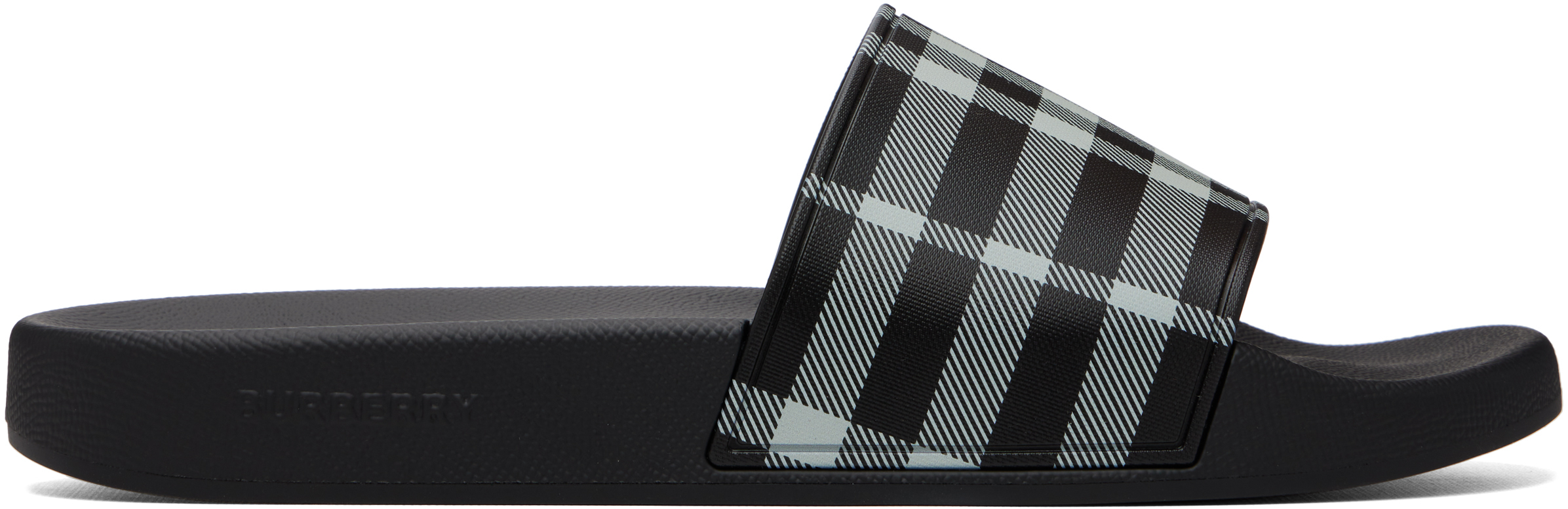Burberry Black & White Plaid Slide Sandals for Men 5BA4714D-364F-478E-B81B-  main image 2