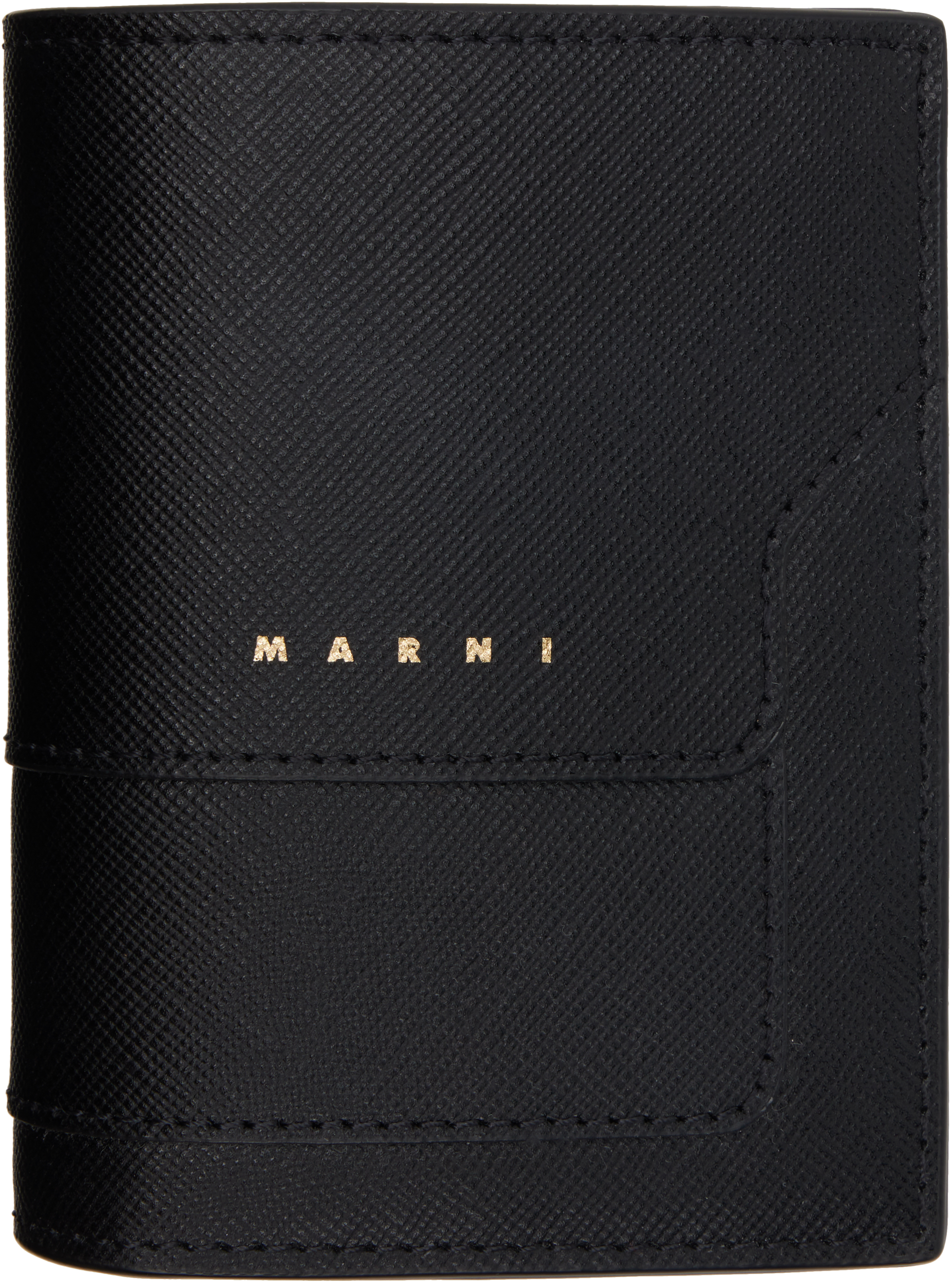 Marni: ブラック サフィアーノレザー 二つ折り財布 | SSENSE 日本