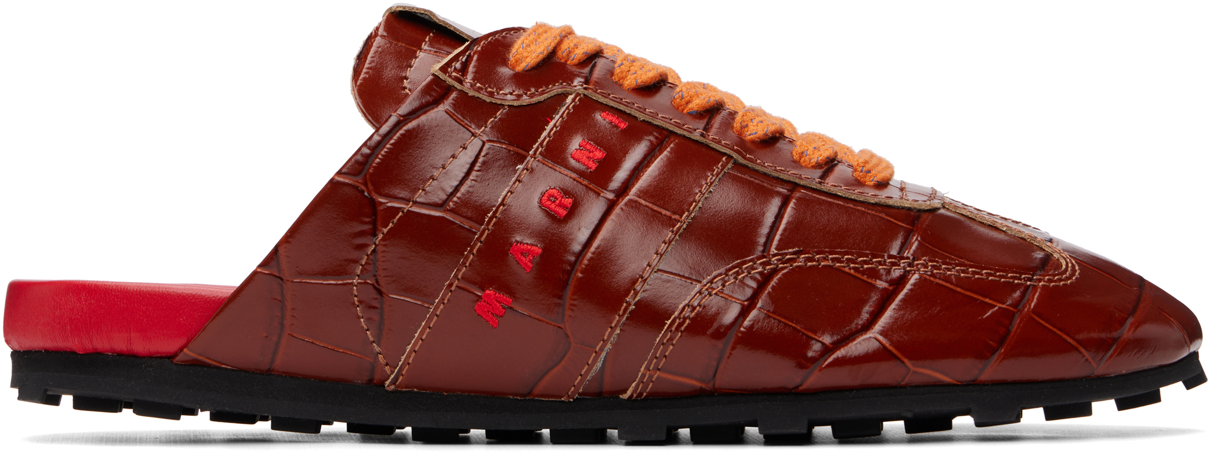 Marni: Brown Croc-Effect Leather Softy Soccer Slip-On Sneakers