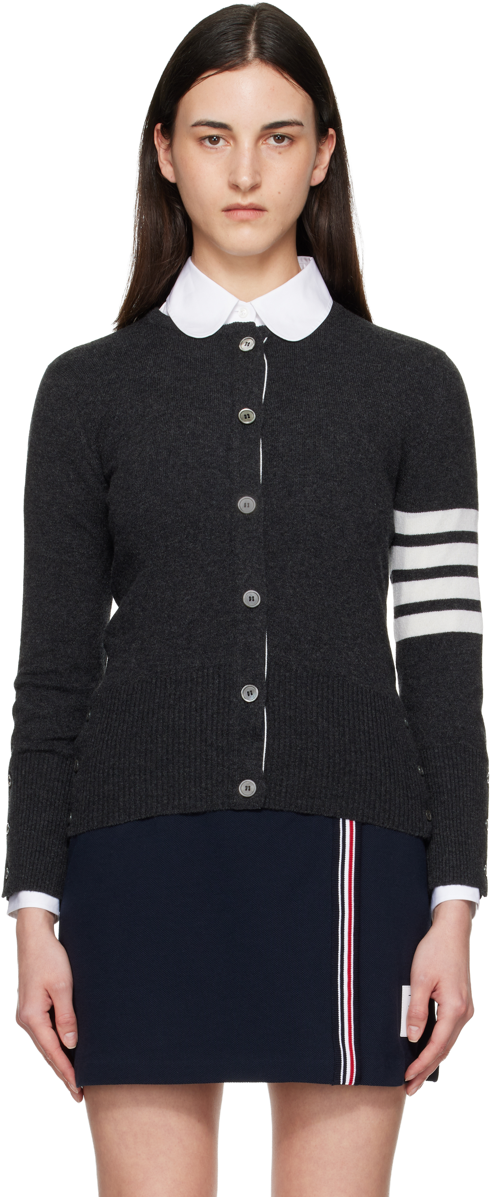 Gray Classic Cashmere 4-Bar V-Neck Cardigan