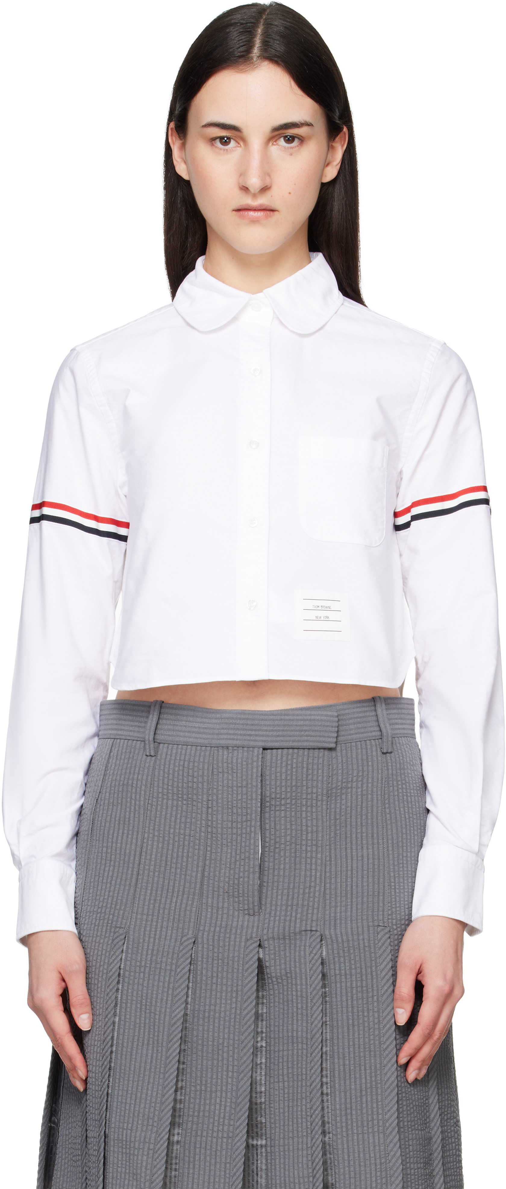 Thom Browne: ホワイト Armband Cropped オックスフォードシャツ
