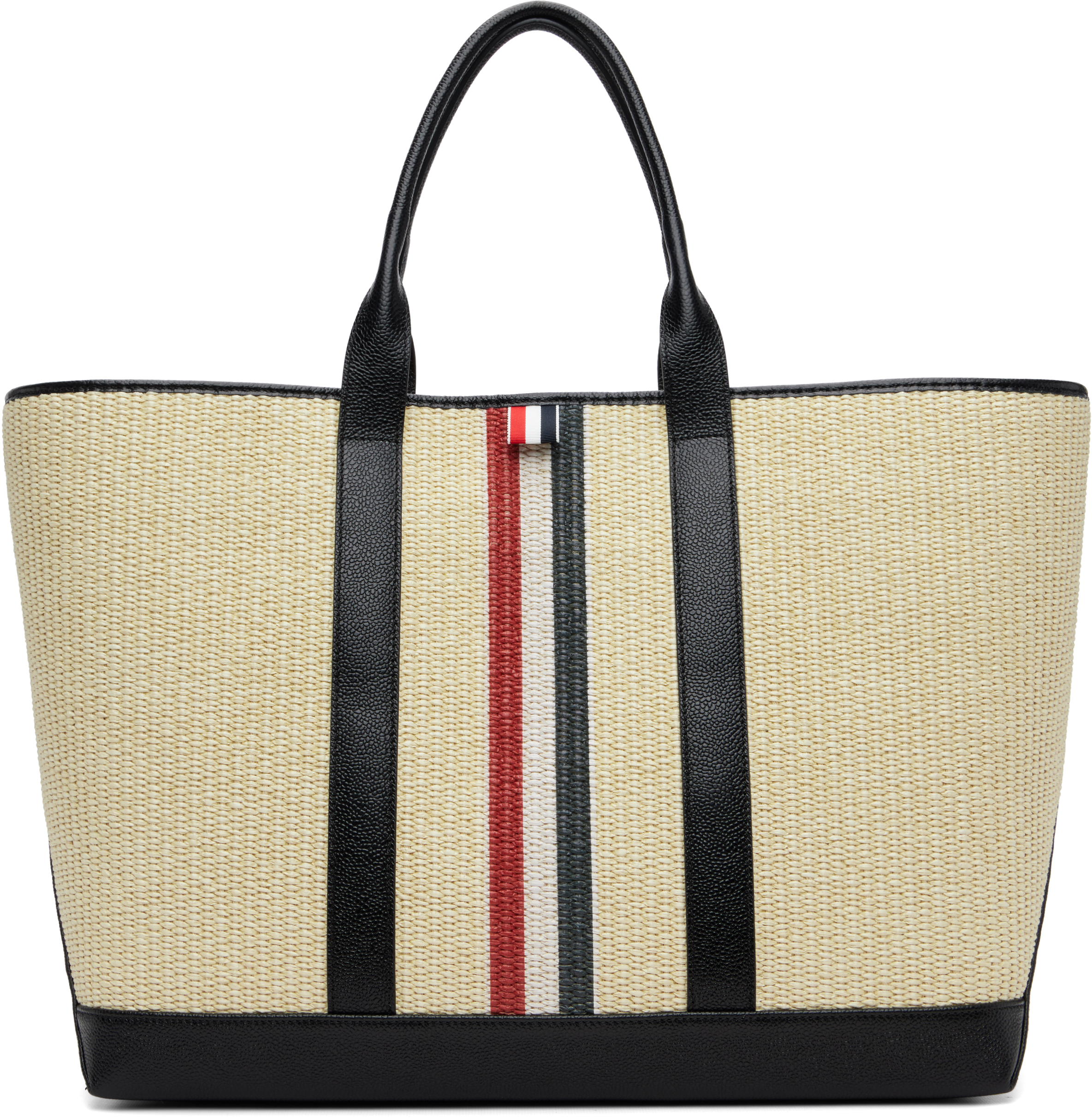 Thom Browne: Beige Medium Tool RWB Stripe Tote | SSENSE
