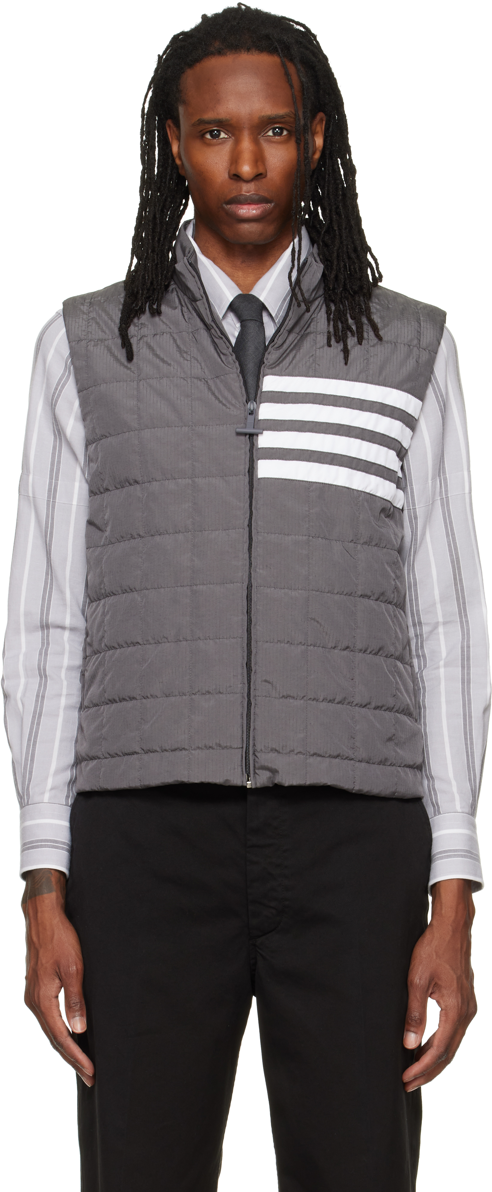Thom Browne: グレー Ripstop Light Weight ダウンベスト | SSENSE 日本