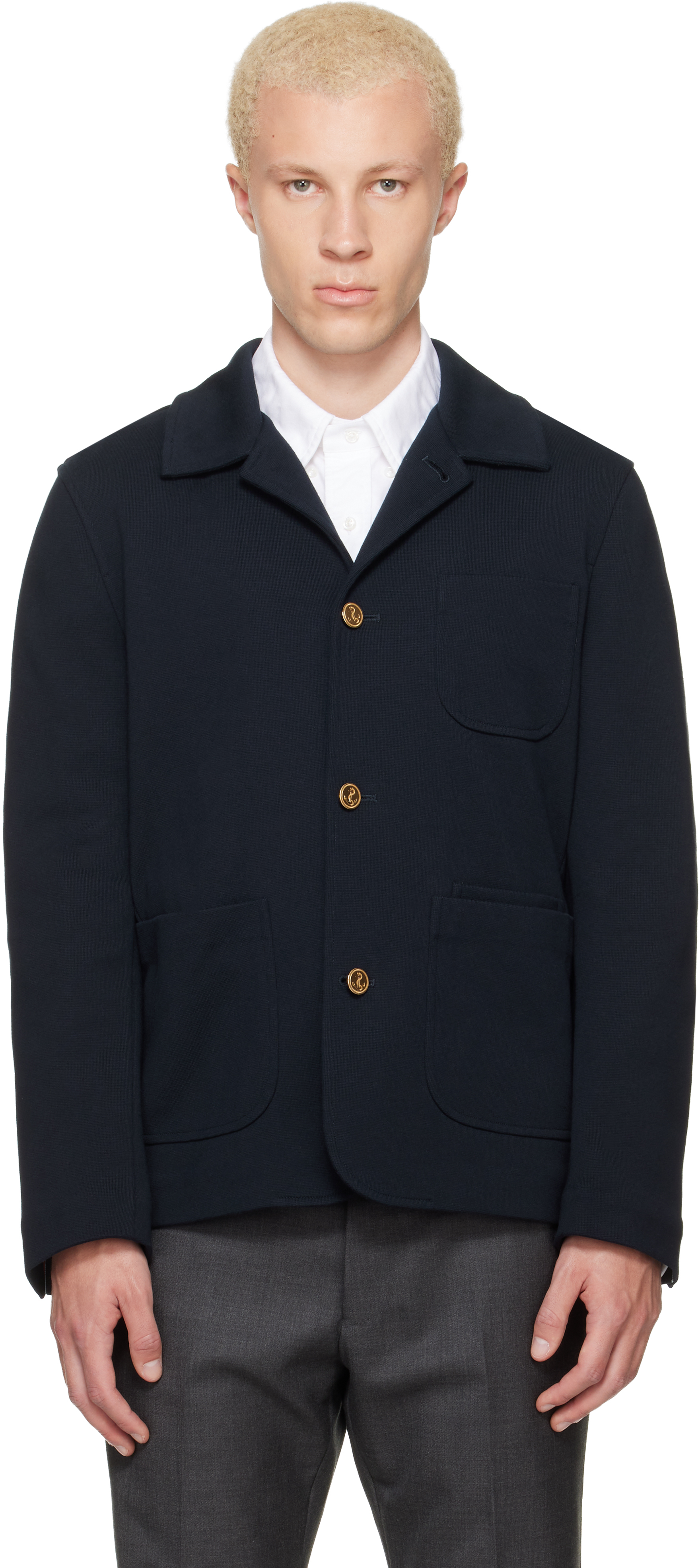 THOM BROWNE. NEW YORK クロスカンパニー期 段返りジャケット Thom Browne: ネイビー Car ジャケット | SSENSE 日本