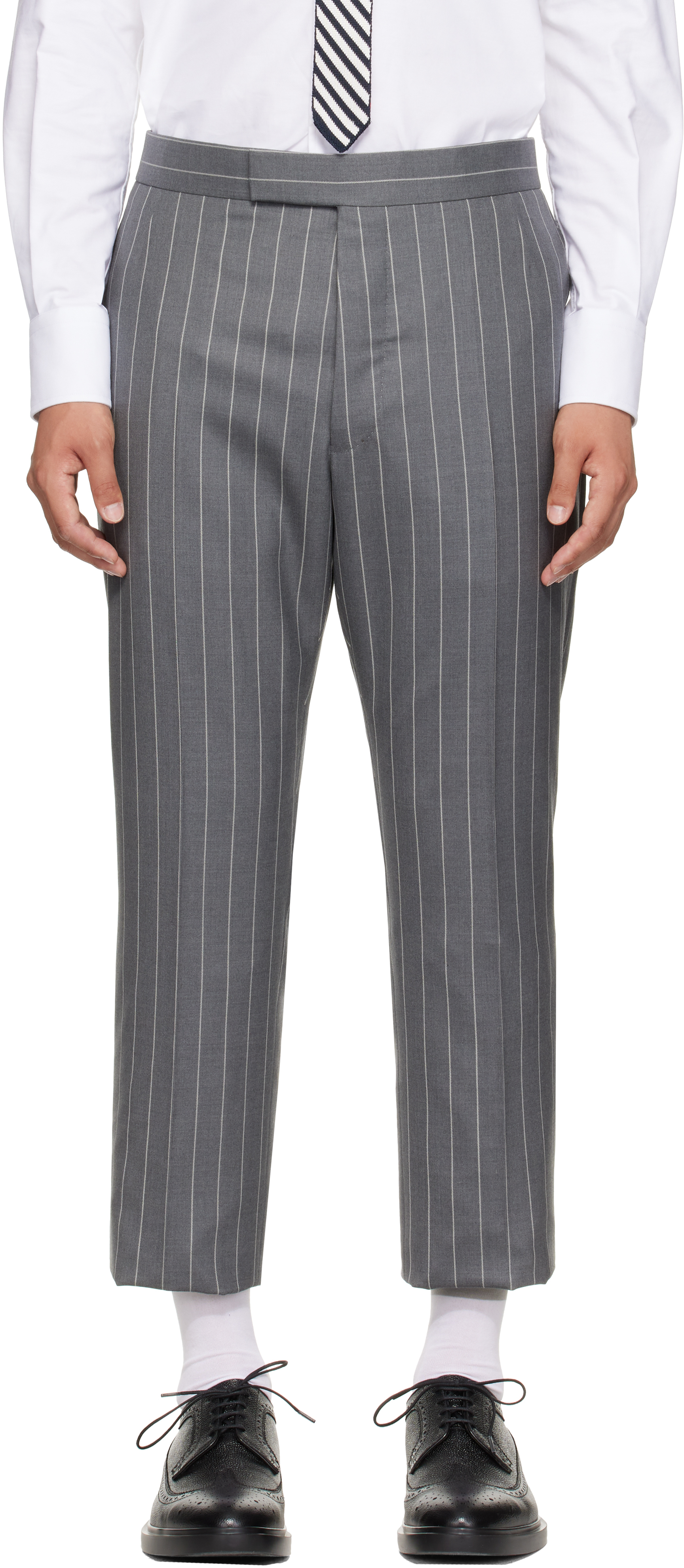 Thom Browne: グレー Chalk Stripe トラウザーズ | SSENSE 日本
