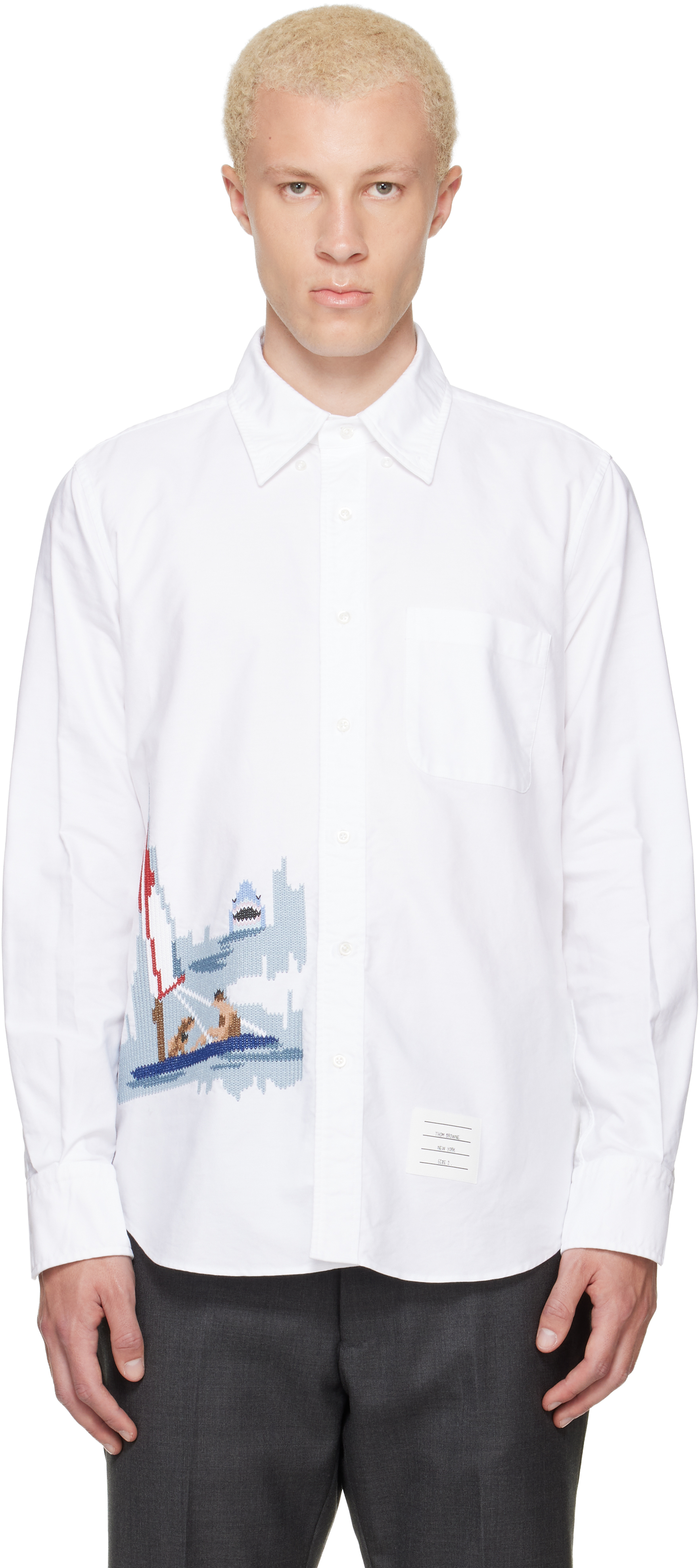 Thom Browne: ホワイト Scenic Sailboat & Shark オックスフォード