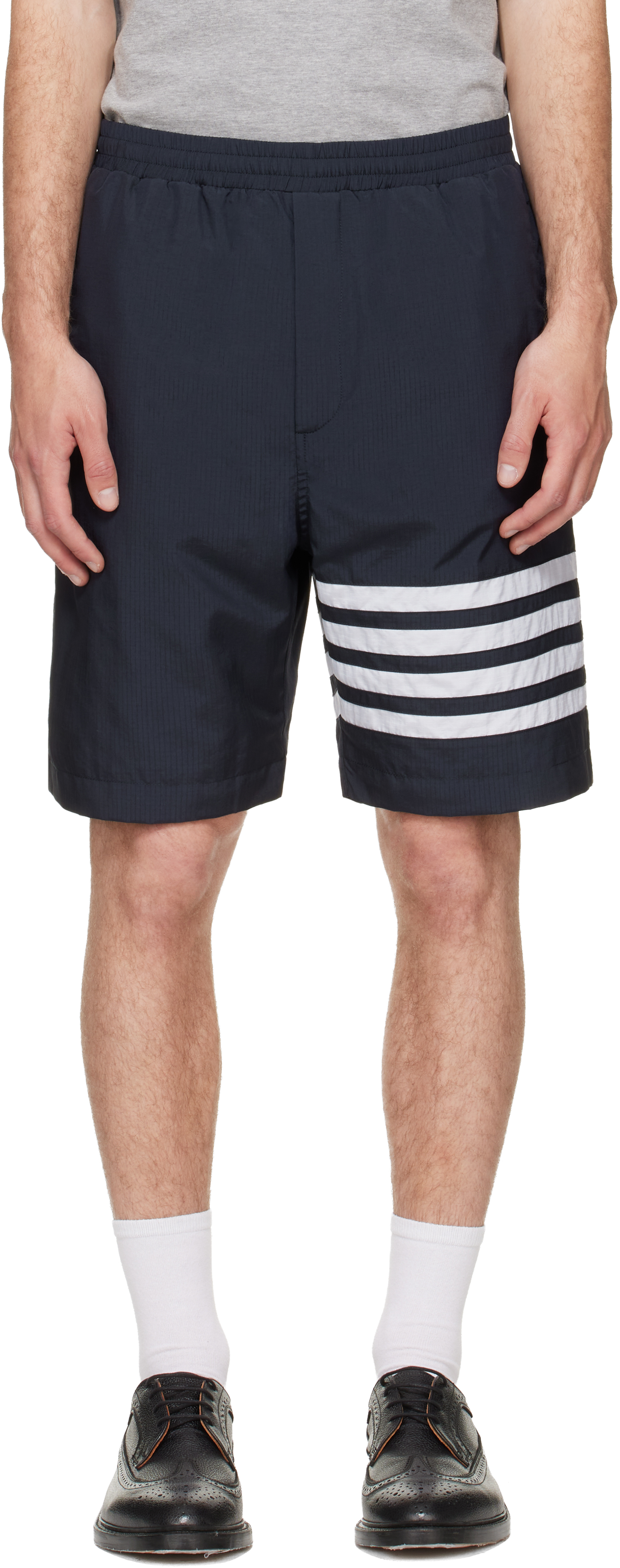 THOM BROWNE. ネイビー 4BAR ショーツ ハーフパンツ S相当 Thom Browne: ネイビー 4-Bar リップストップ トラック ショートパンツ