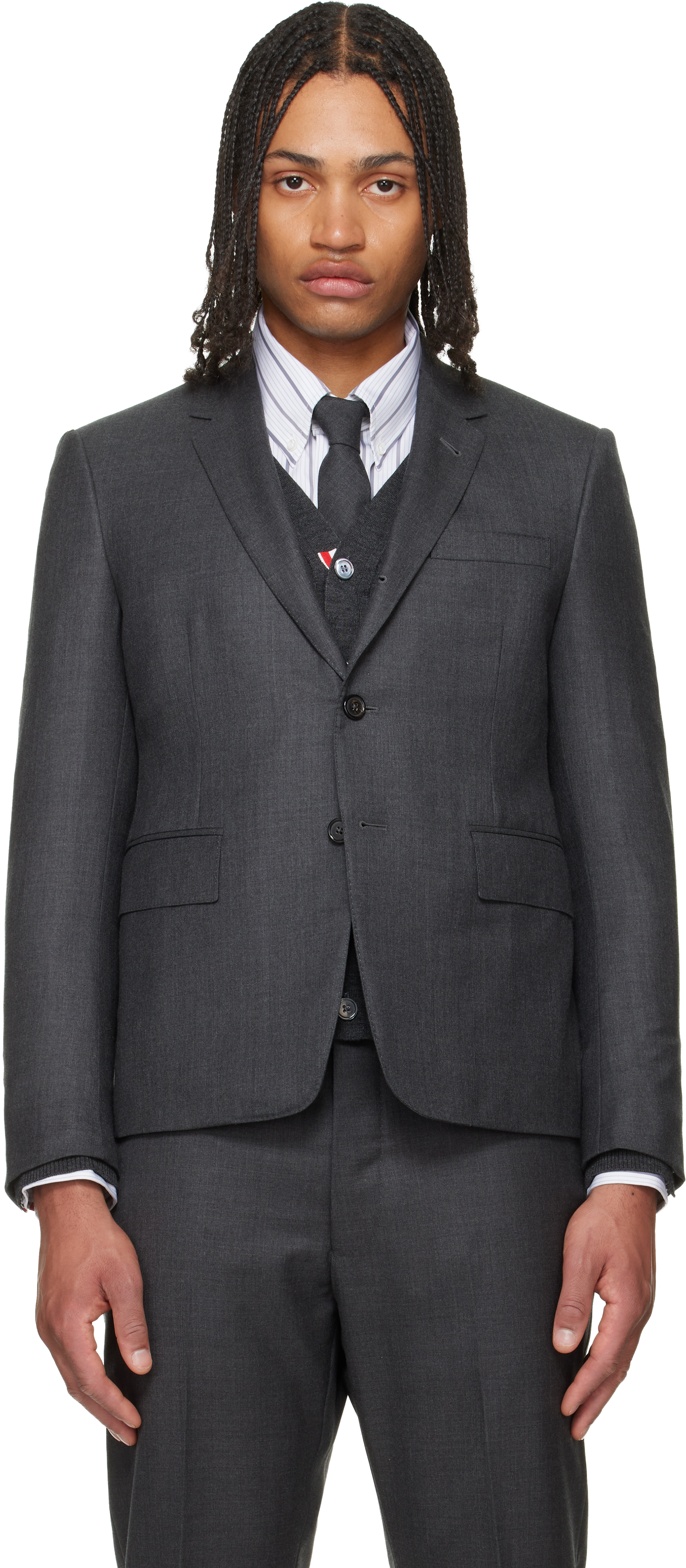Thom Browne: Gray Super 120s Twill High Armhole Sportcoat | SSENSE