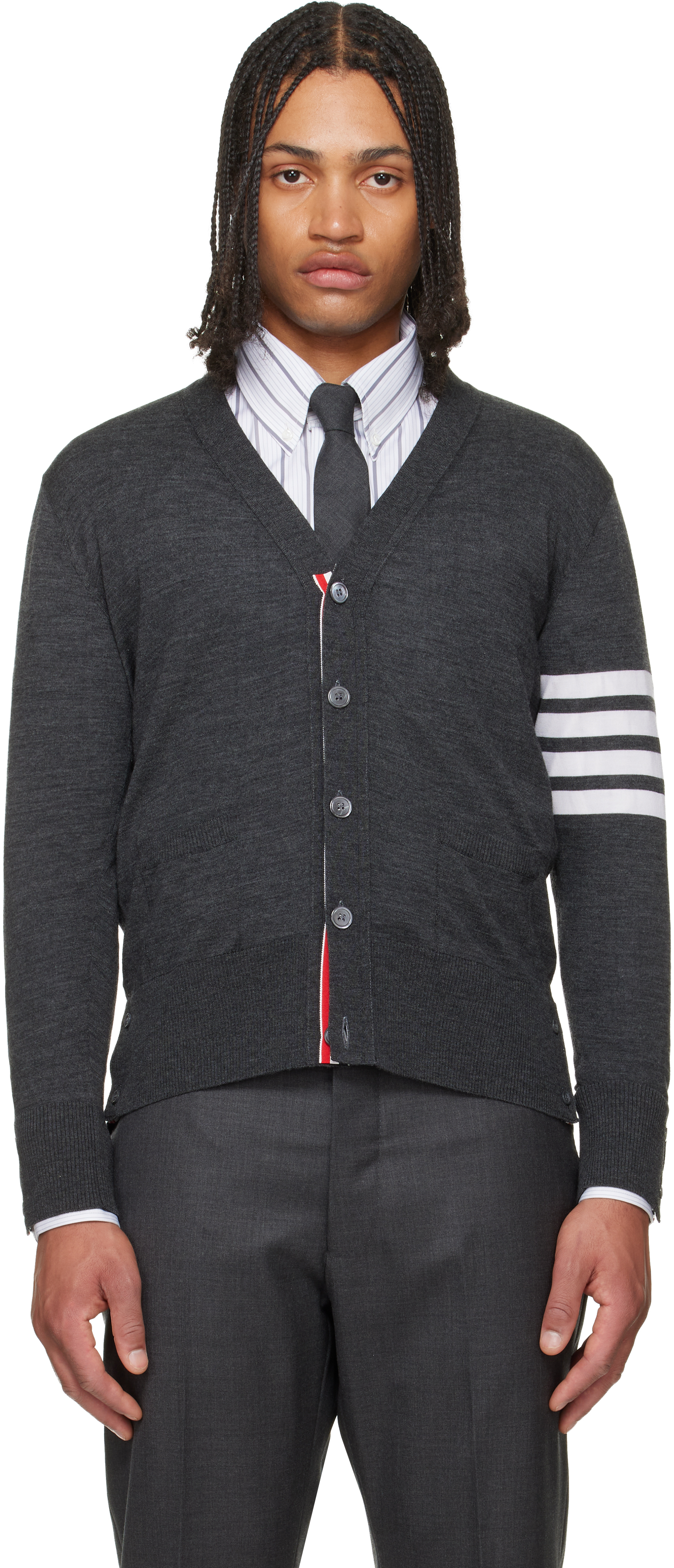 Thom Browne: グレー 4-Bar Classic メリノウール カーディガン