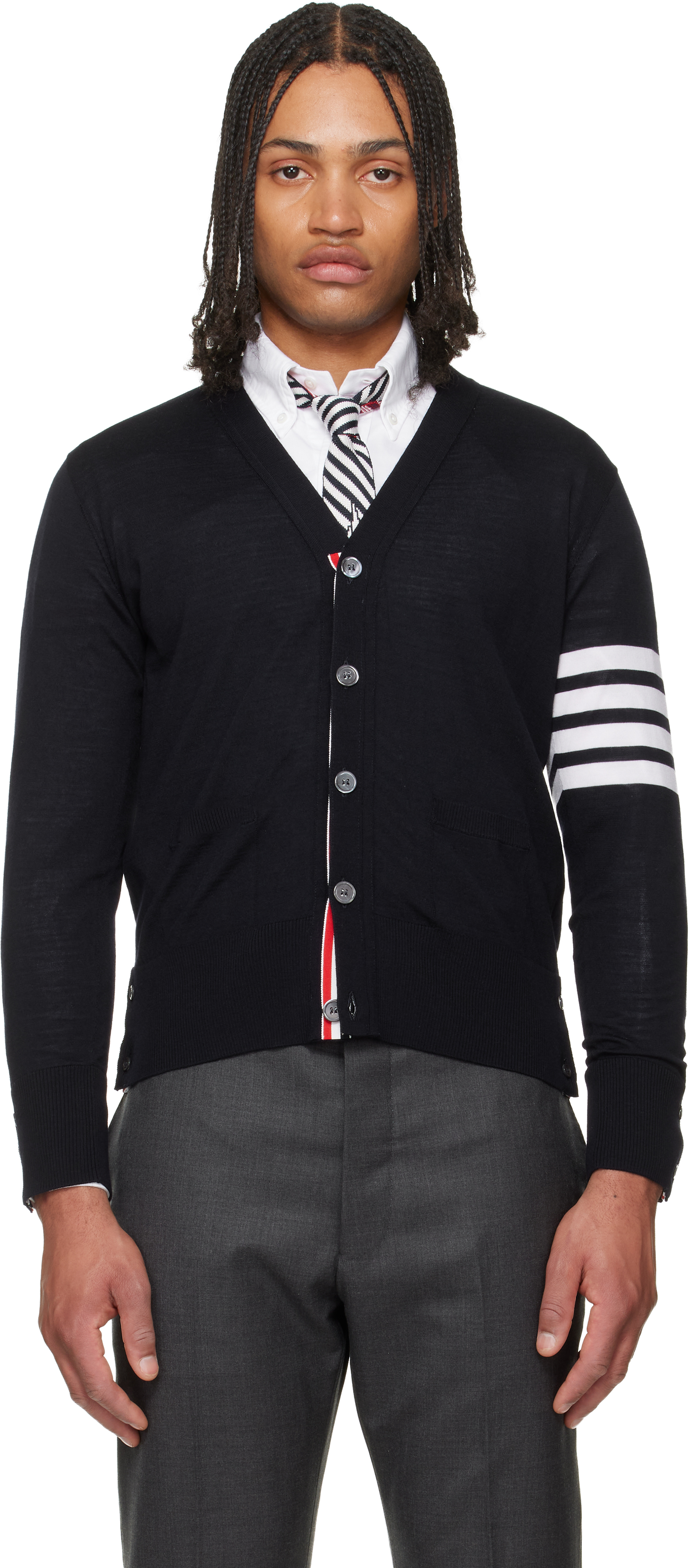 Thom Browne: ブラック 4-Bar Classic メリノウール カーディガン