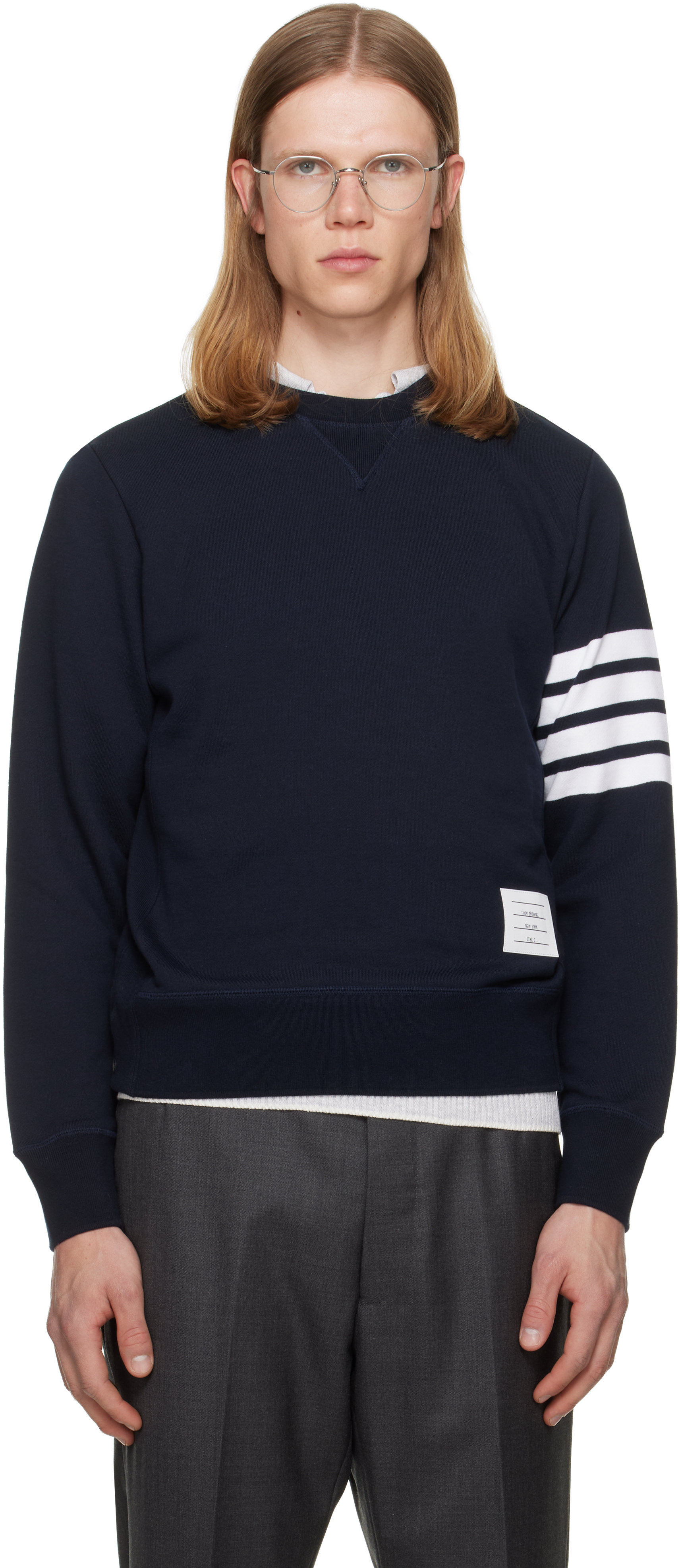 Thom Browne: ネイビー Classic Loopback 4-Bar スウェットシャツ